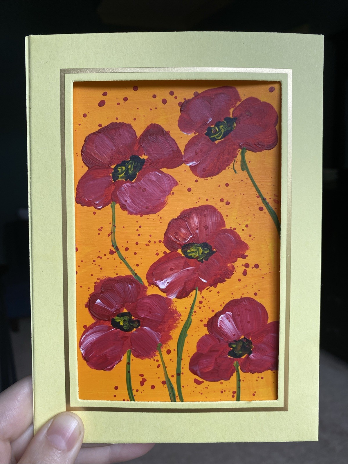 Red Poppies ,flowers, 4/6 Original Hand Painted On Paper, Acrylic