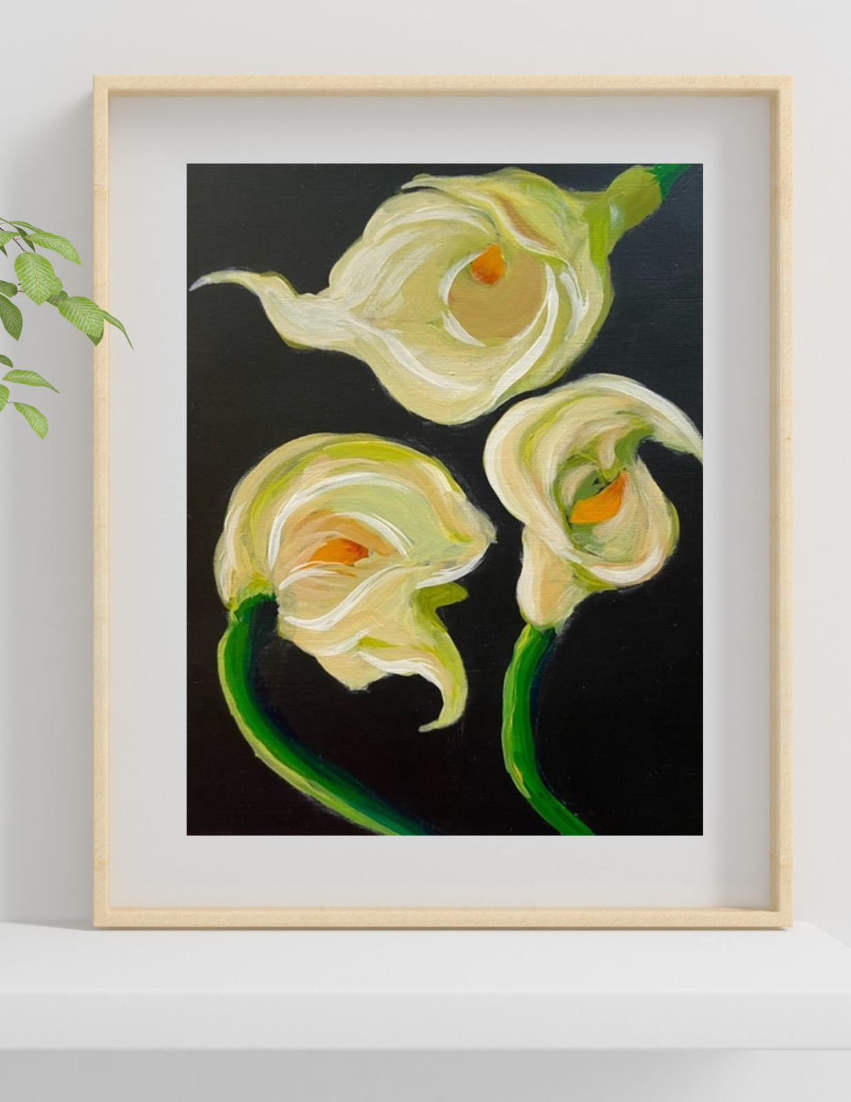 Original White Calla Lily Floral Acrylic Painting 8 X 10″ Paper LD Art Studio