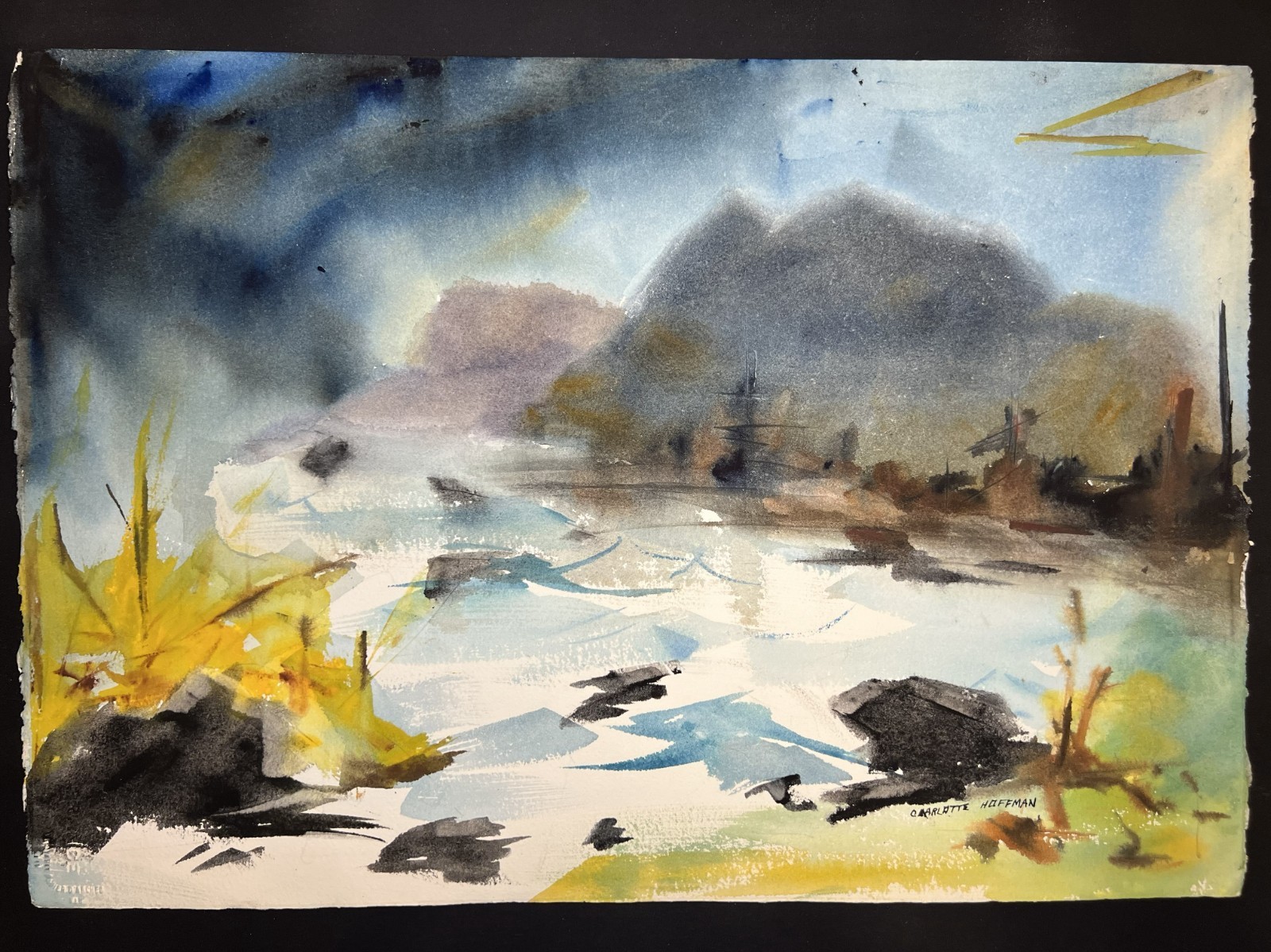 An Inland Waterway–Medium Size Watercolor–Charlotte Hoffman–Mid 20th NY Artist