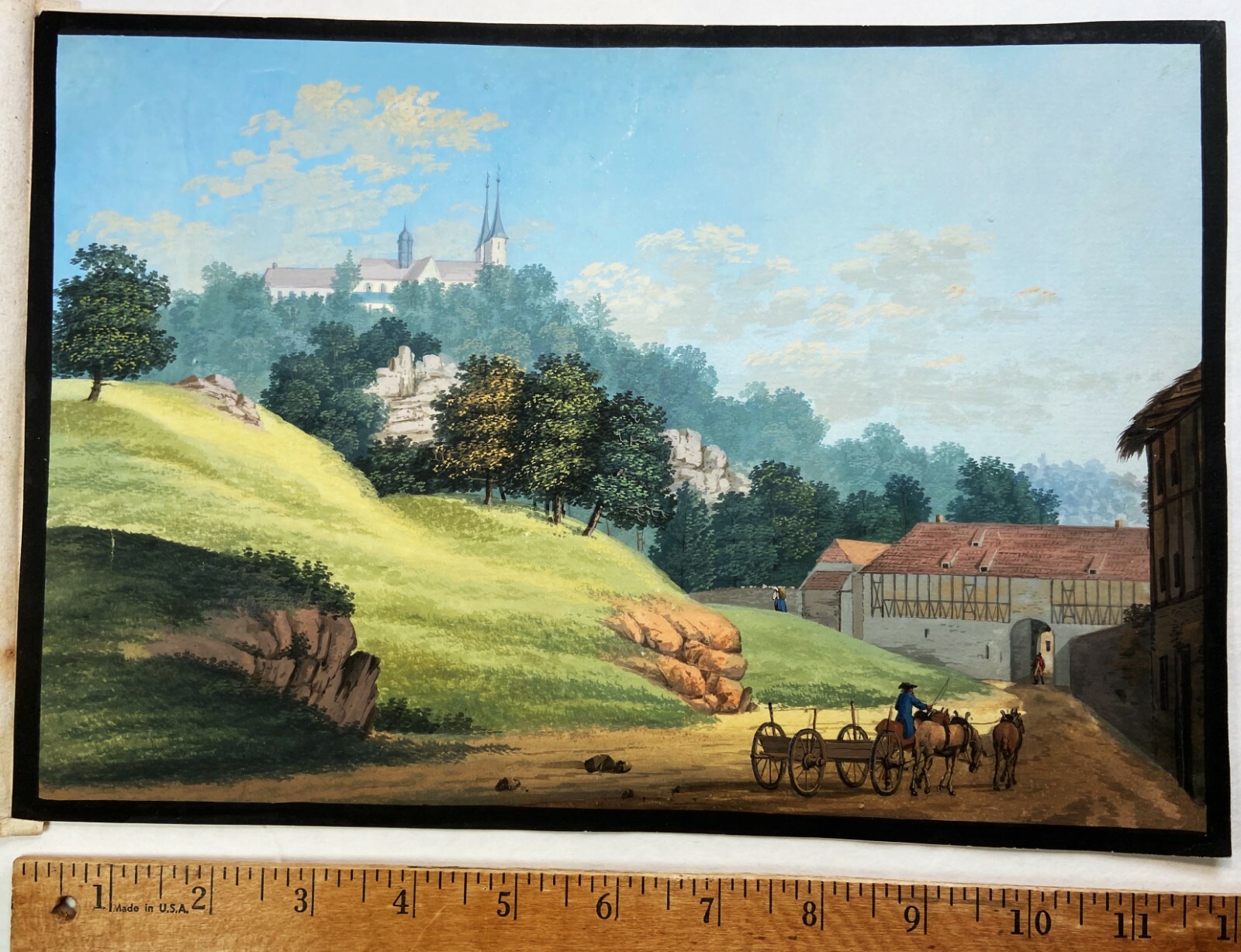 SUPERB German School – 18th Century Gouache Painting c 1760 – Monastery Huysberg