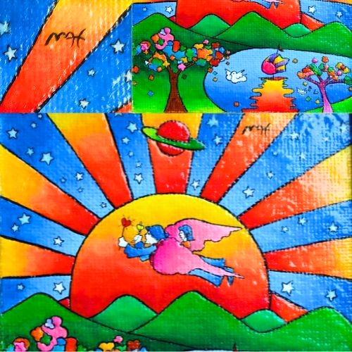 PETER MAX Universal Harmony sign Art UV Radiant Acrylic Canvas Hand Paint Frame