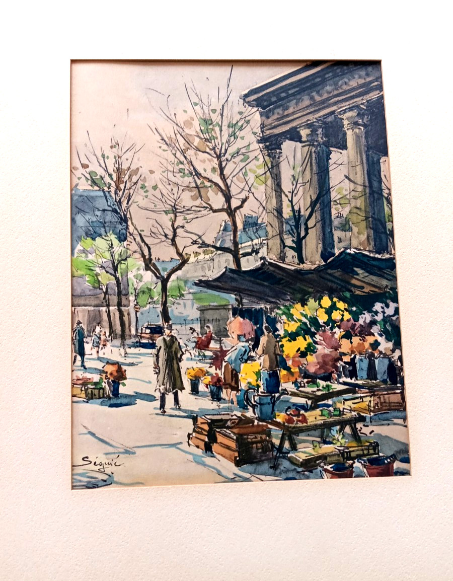 Seguie Watercolor «La Madeleine» Signed 1869-1903 Hallmarked 17×14″ Original