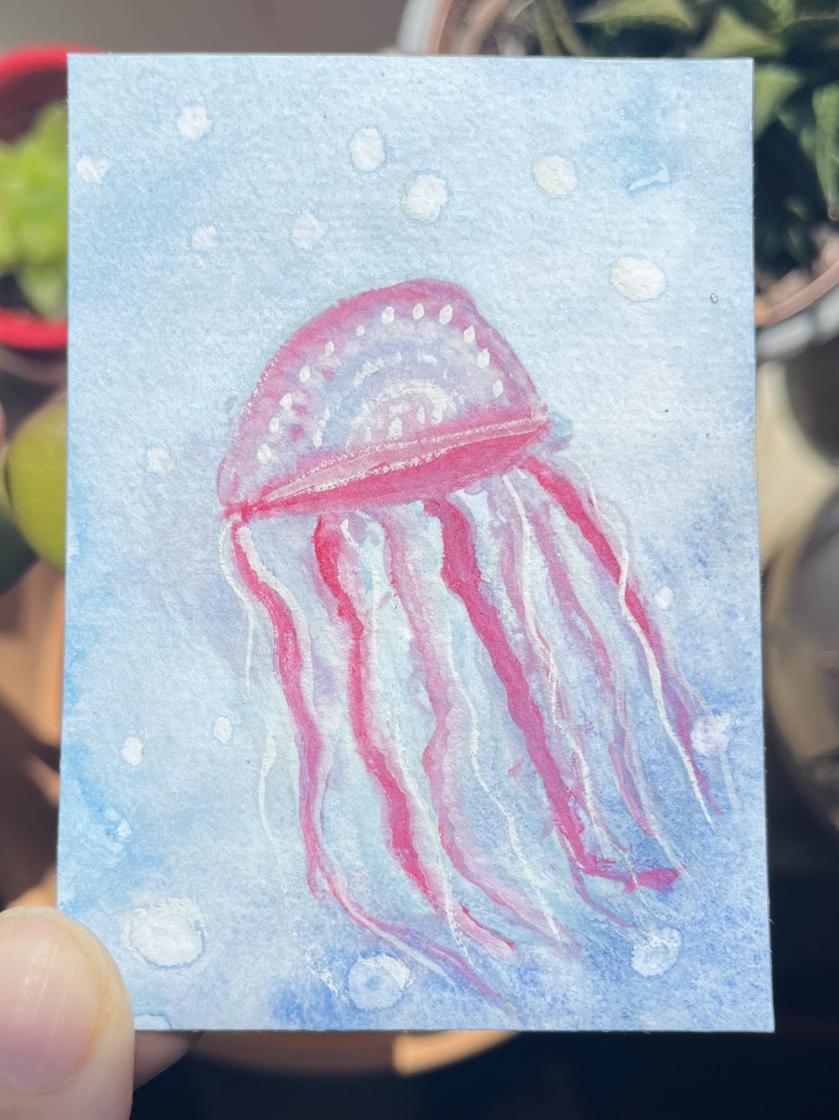 Original Watercolor ACEO: Pink Jellyfish | Mini Ocean Life Art by OnceAgainColor