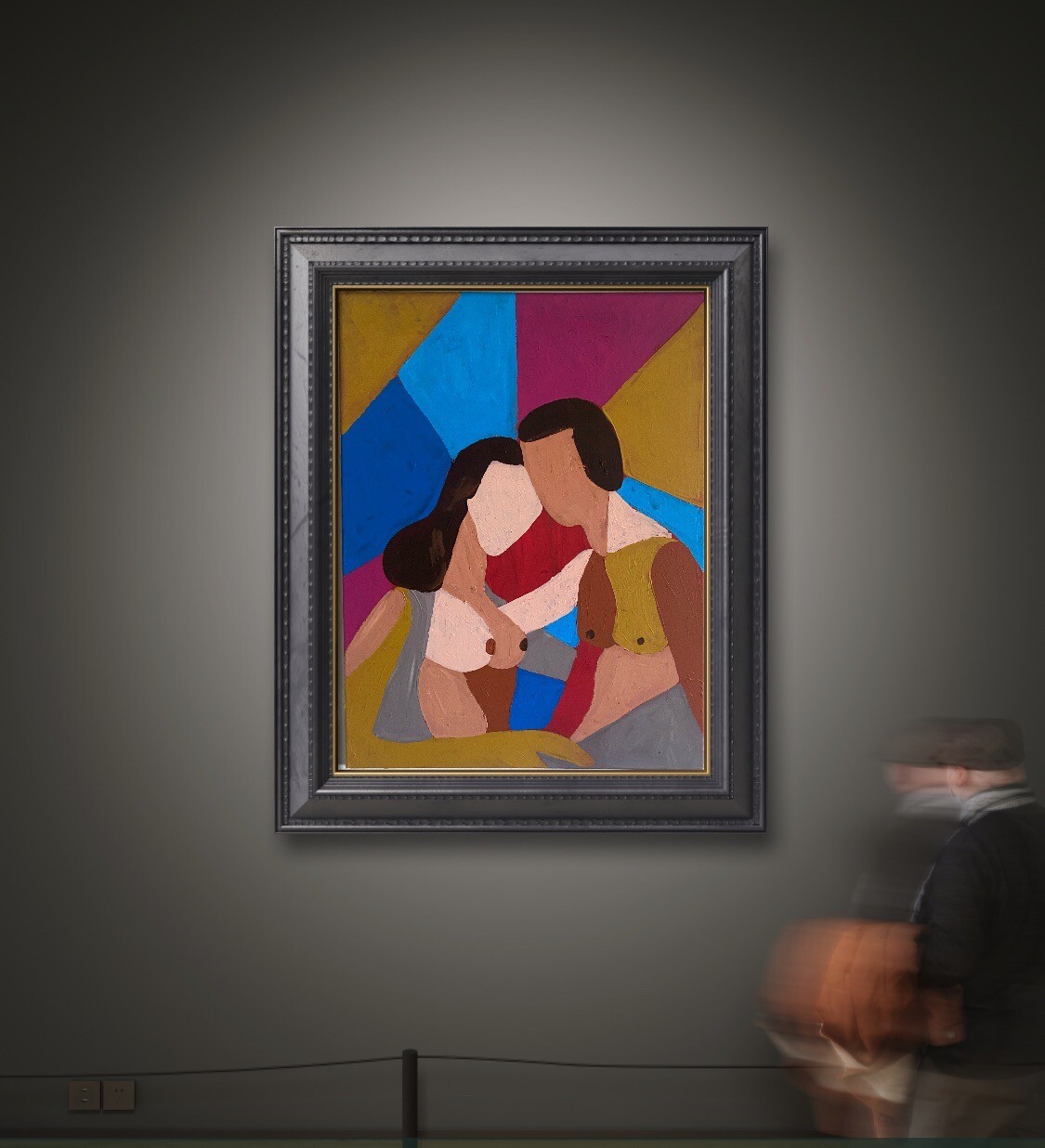 Large Original Love Painting Couple Decoration Lovers Anniversary Artwork Cubist