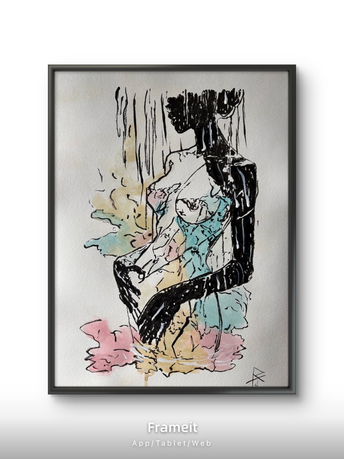BATHROOM ART 11×15 Abstract Beautiful Afro Woman Watercolor Portrait Painting