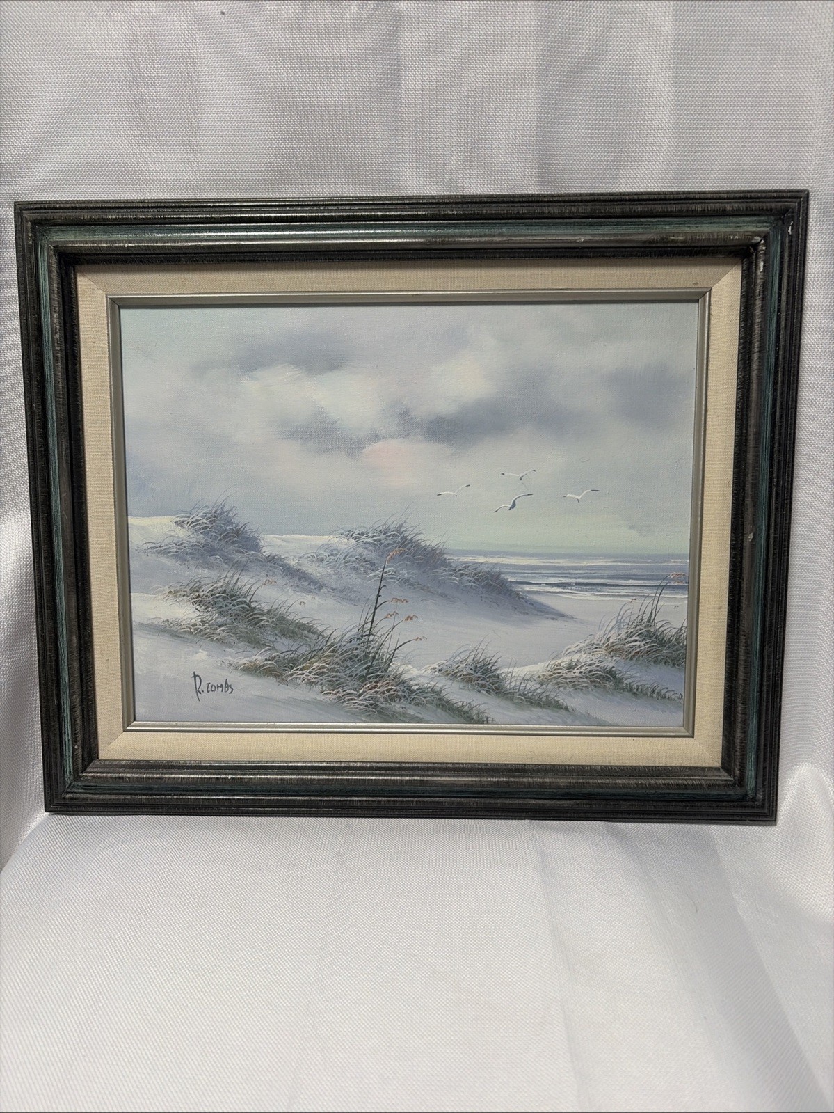 Vintage Sea Grass Sand Dunes Beach Landscape Painting Signed 16” By 12” Framed