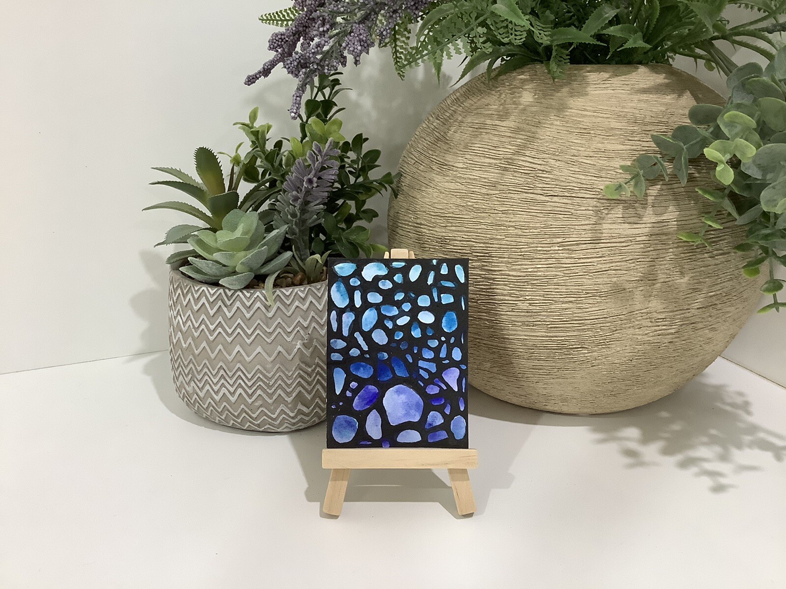 Aceo By Kenna Painting Art Abstract Shades Of Blue 2.5” X 3.5” Signed Original