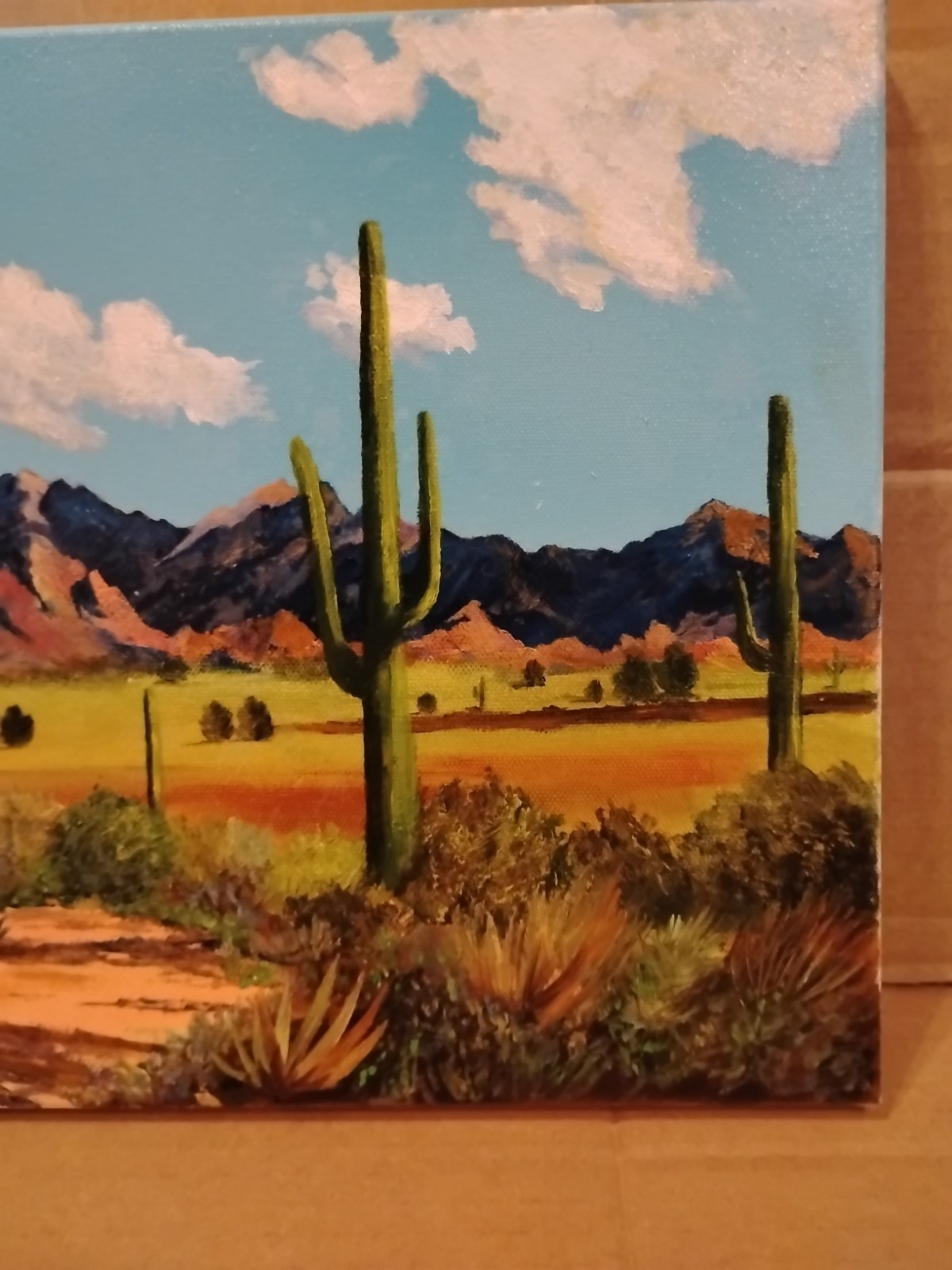 Authentic Desert Cactus Landscape Oil Painting 🎨 New Mexico Folk Art 14×11