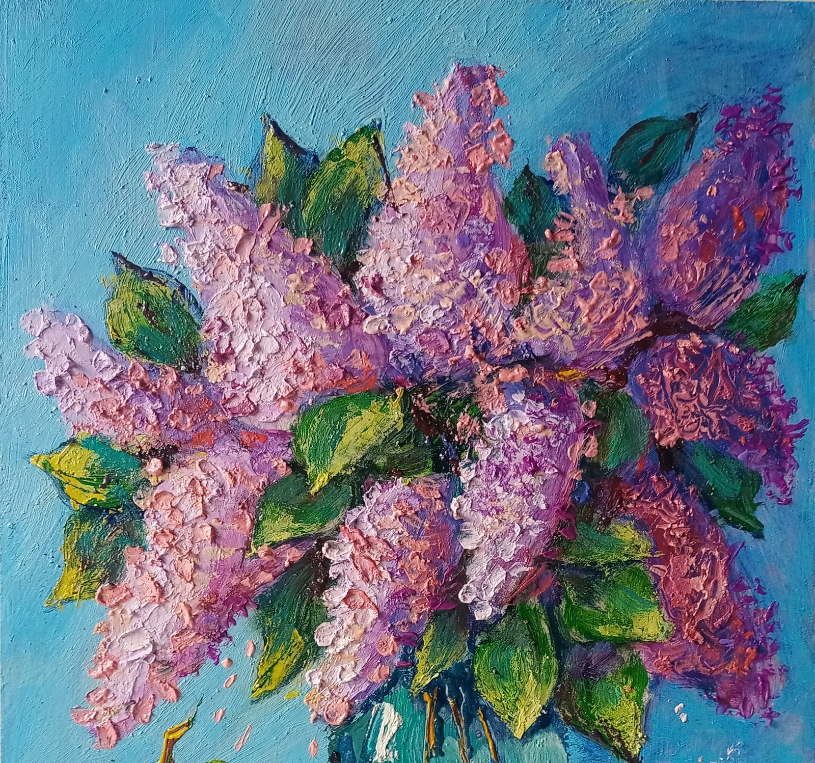 Lilac Impasto Painting Original Art Impression Oil Painting 13.7 x 10.6 in