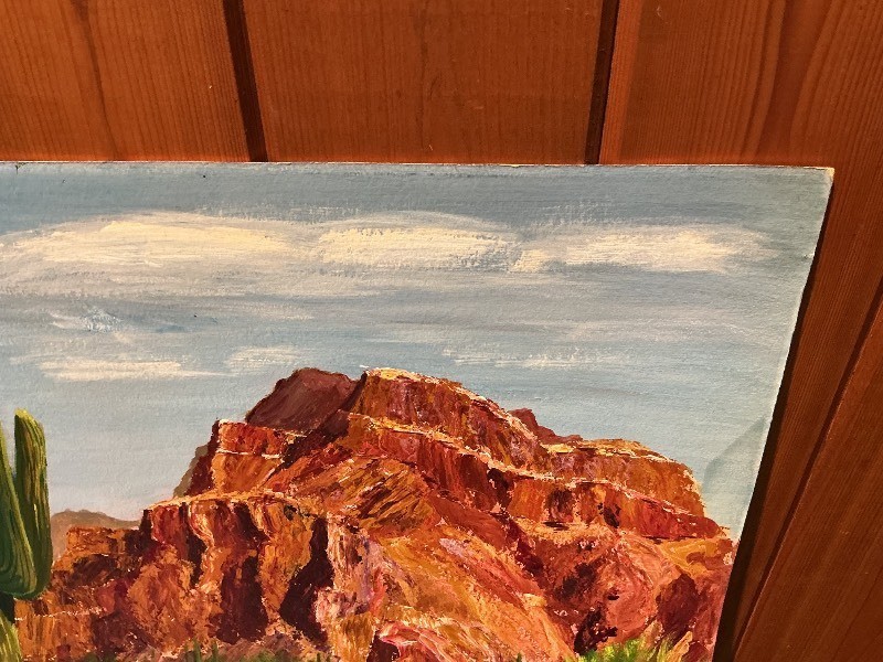 Signed Original Desert Landscape Painting, Superstition Mountain, Mesa, Arizona