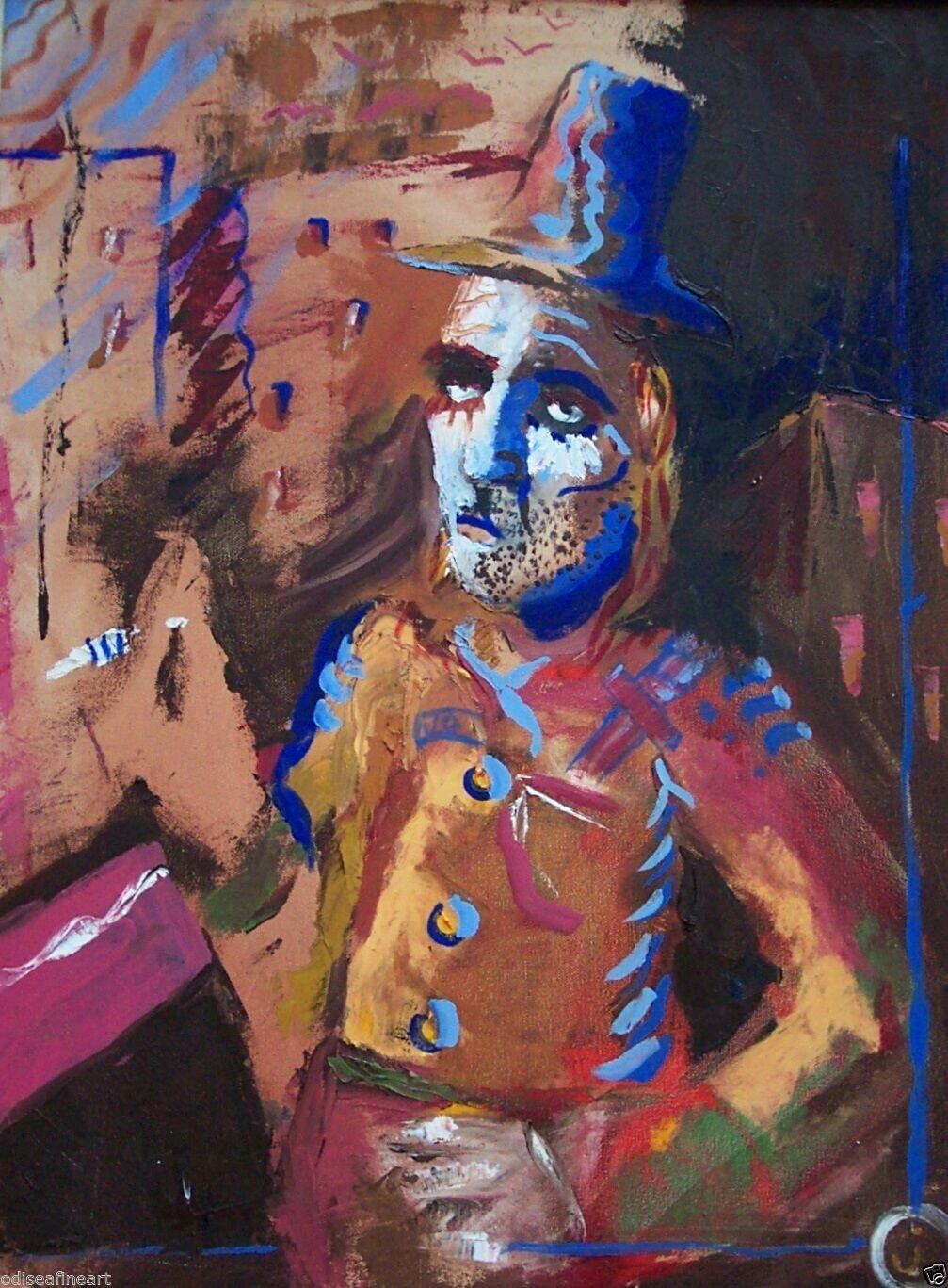 CLOWN HARLEQUIN CIRCUS MASQUERADE Signed Expressionist Painting