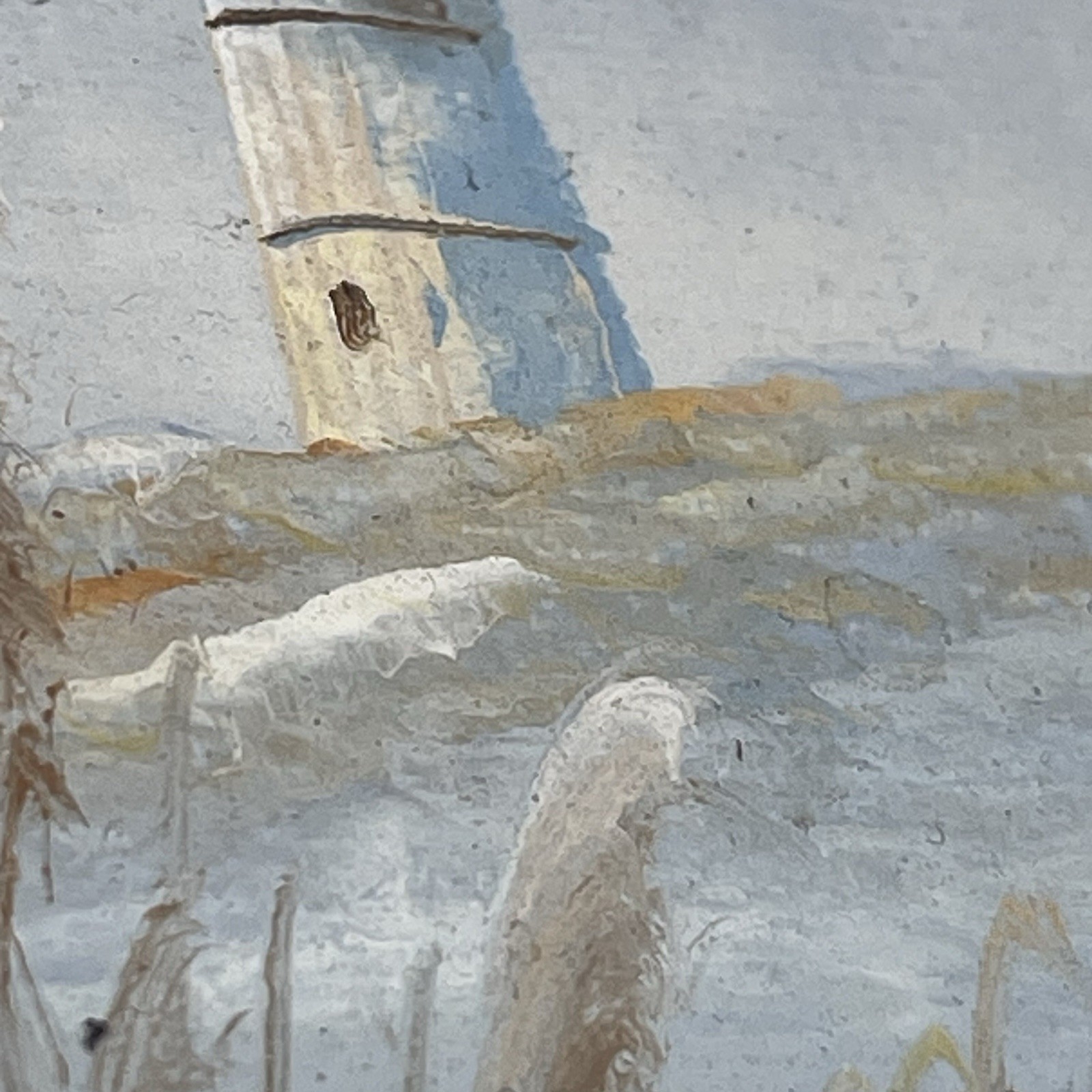 Vintage Signed Original Oil Painting Lighthouse Seascape Coastal Art Frame 15×13