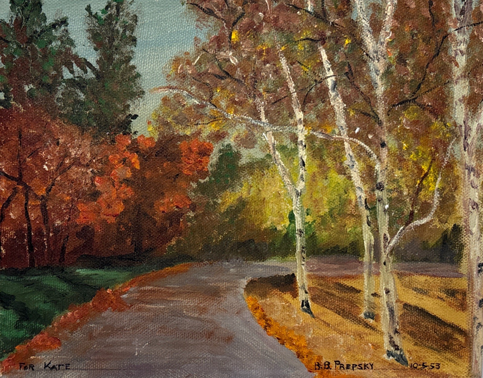 Vintage Original 1953 Landscape Oil Painting Signed B.B Prepsky Folk Art 10″x8″