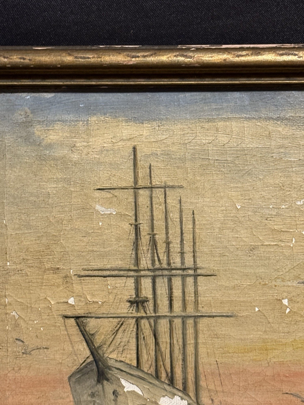Small Antique Nautical Maritime Oil on Canvas Ship Painting