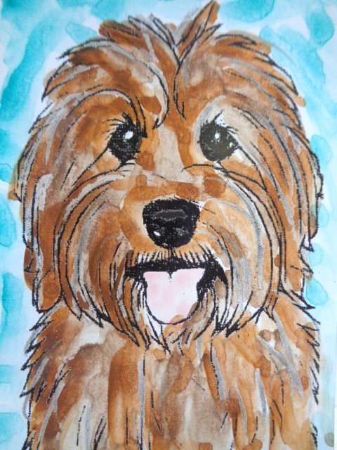 ACEO Cute BROWN DOG Painting Art