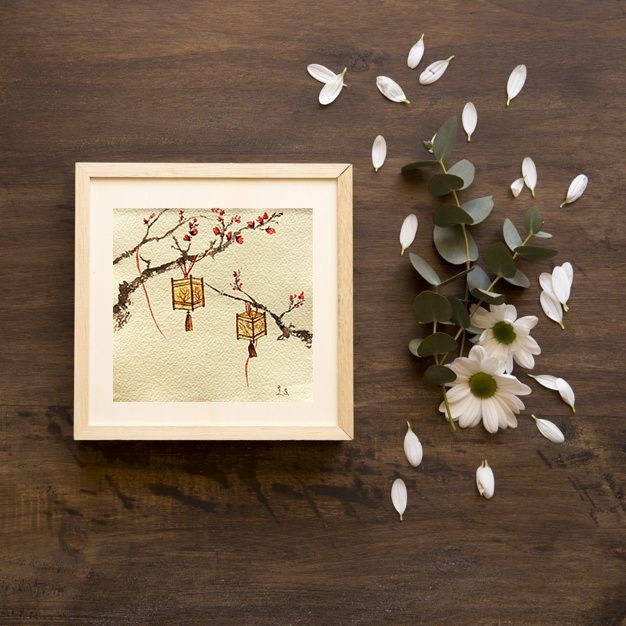 Calm Chinese Original Watercolor Painting Mini Landscape Art Home Decor Oriental