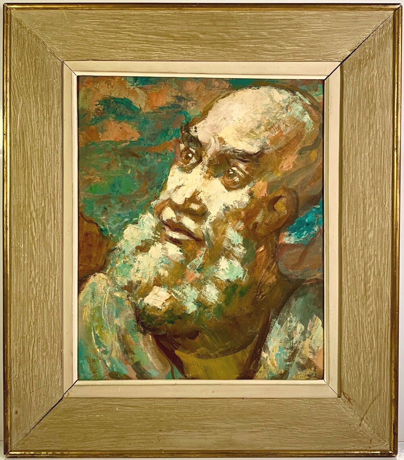 Listed Artist Saul Steinberg (1914-1999) Signed Oil Painting Portrait Of A Man
