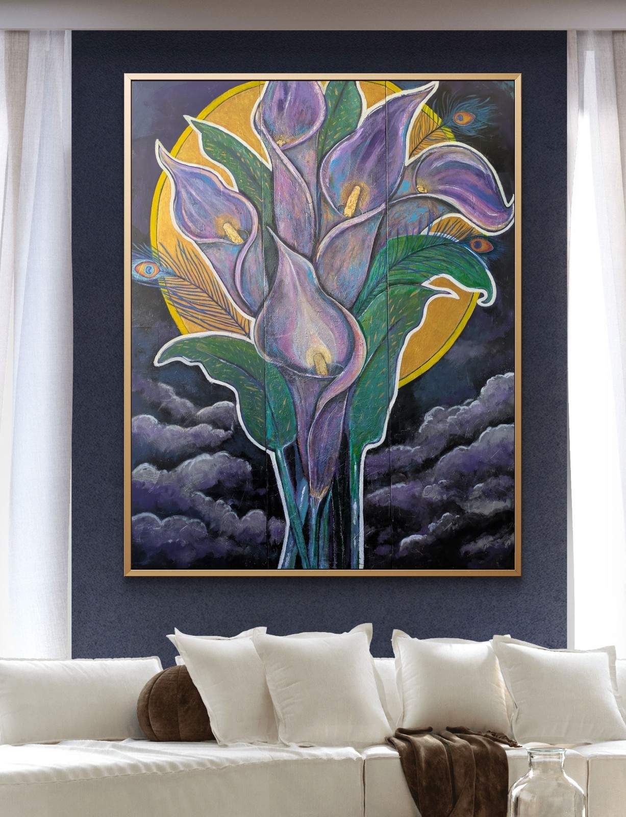 THE VIOLET FLAME — Monumental 80” Triptych | Acrylic & Gold Leaf -K. Bickman Art