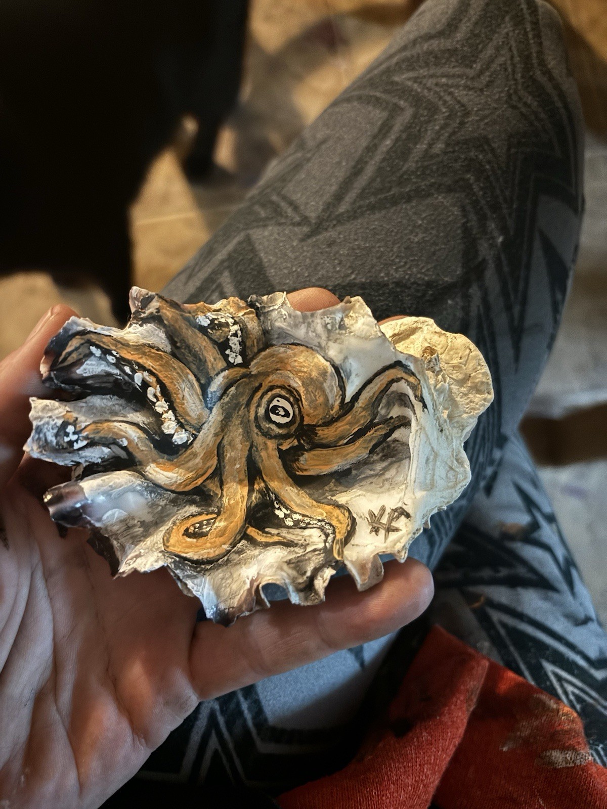 Octopus Acrylic Painting On A Shell From The Oregon Coast. Signed. By Kelsey