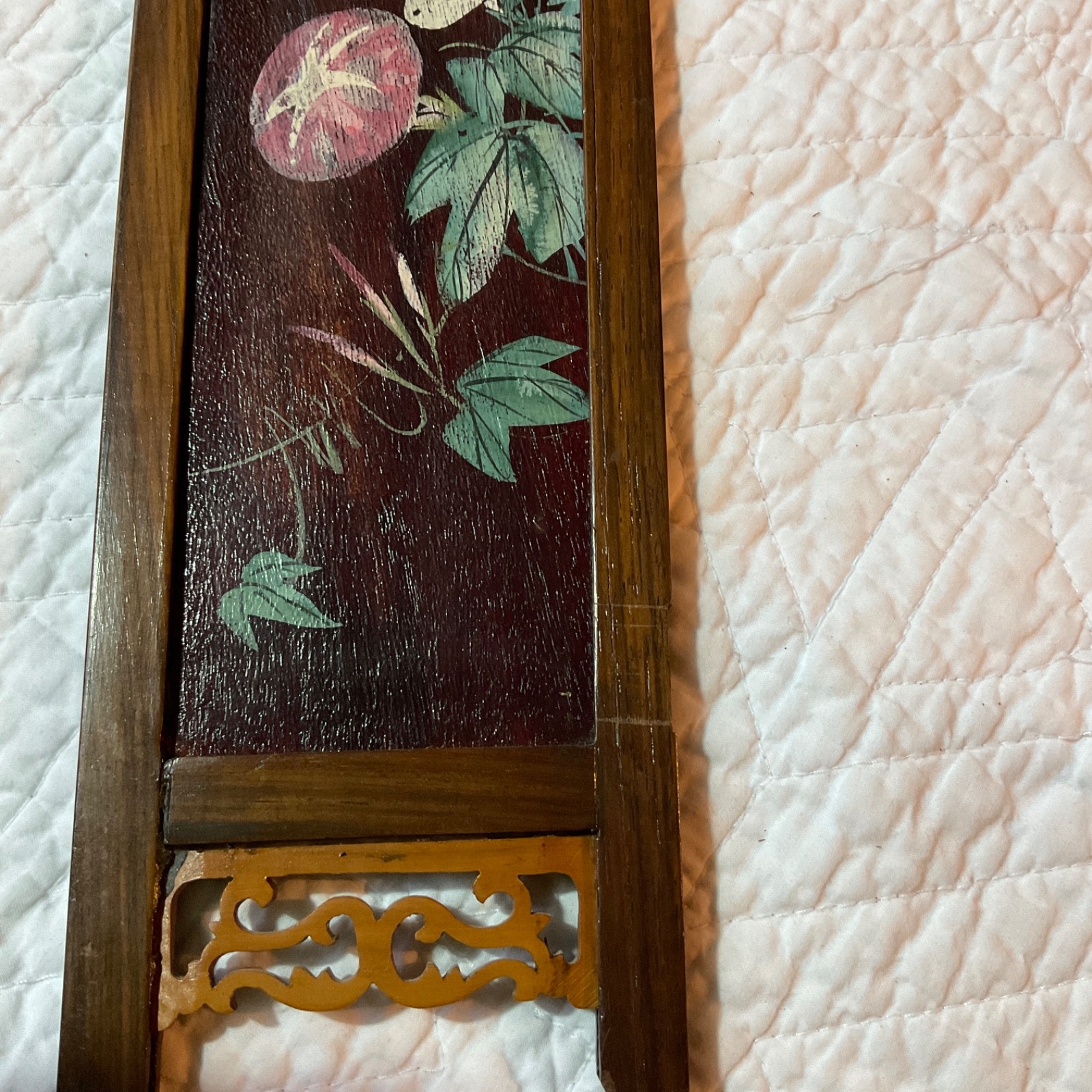 Small two sided Asian painting, original handpainted, flowers, floral birds