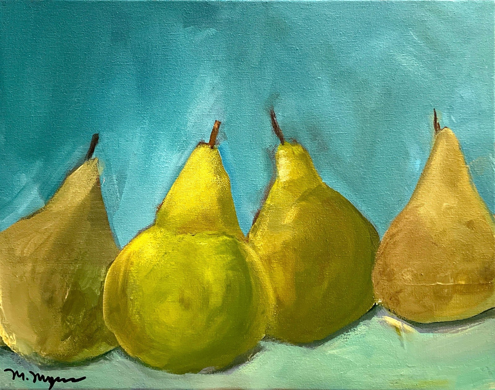 Mary Myers Original Abstract Expressionism 11×14 Yellow Pears Still Life Signed