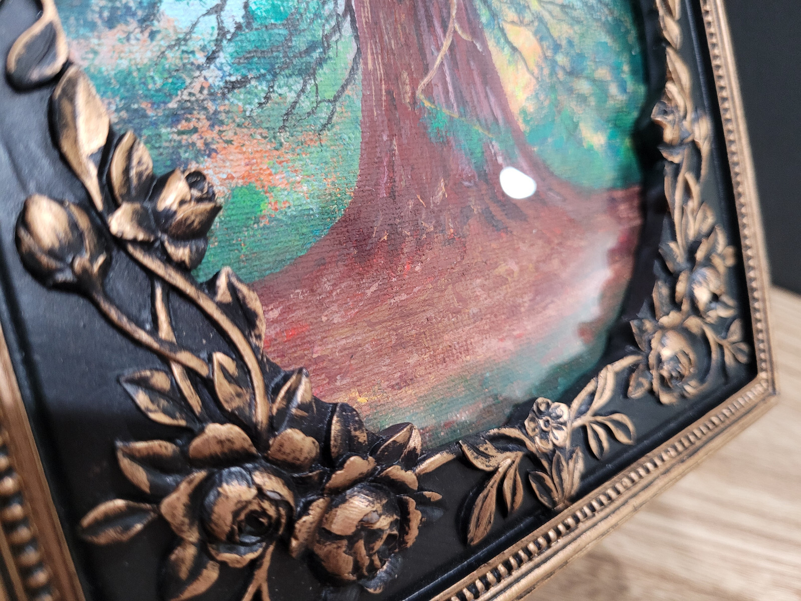 Tree Landscape Forest Original Hand-Paint Acrylic New 5×7/6.5×8.5 in Framed Deco