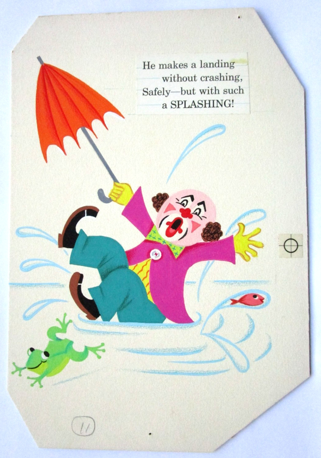 1967 CLOWN ORIGINAL CHILDREN’S BOOK PAINTING cel drawing comic art frog umbrella