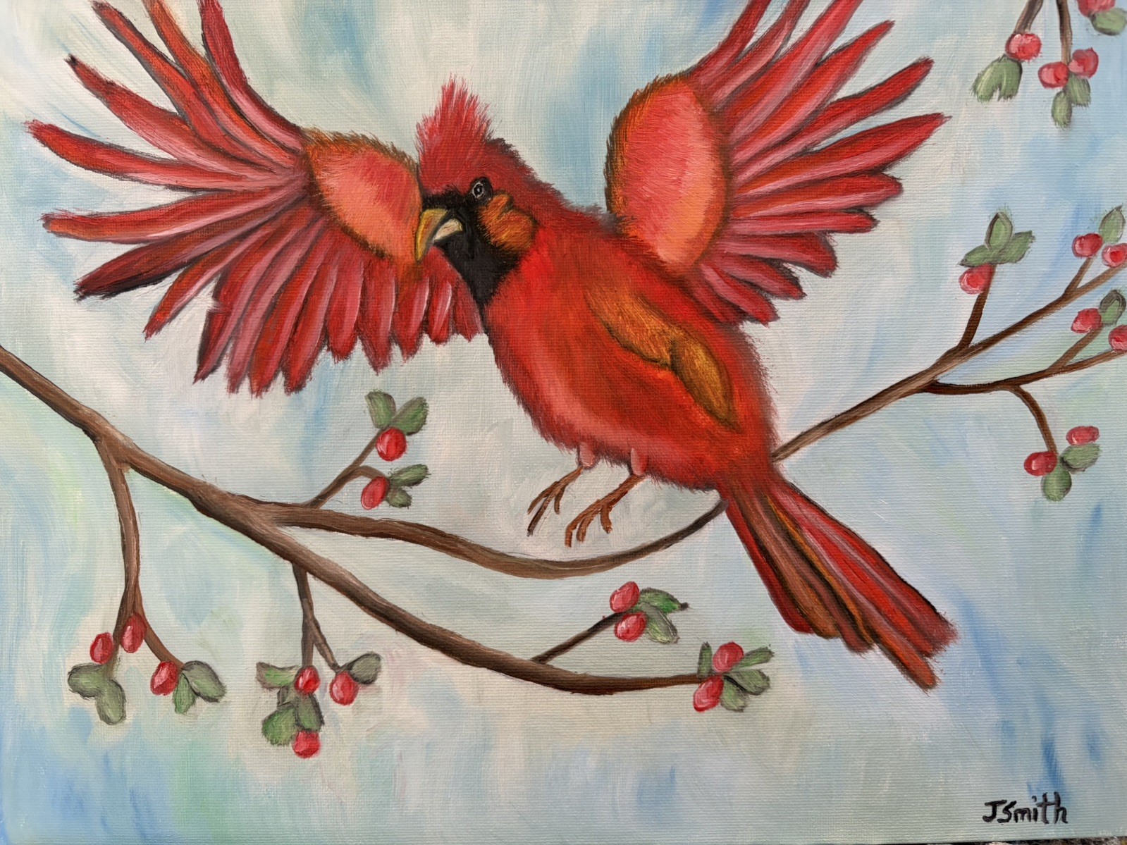 Original oil painting art on canvas 11 x 14 in portrait red bird cardinal