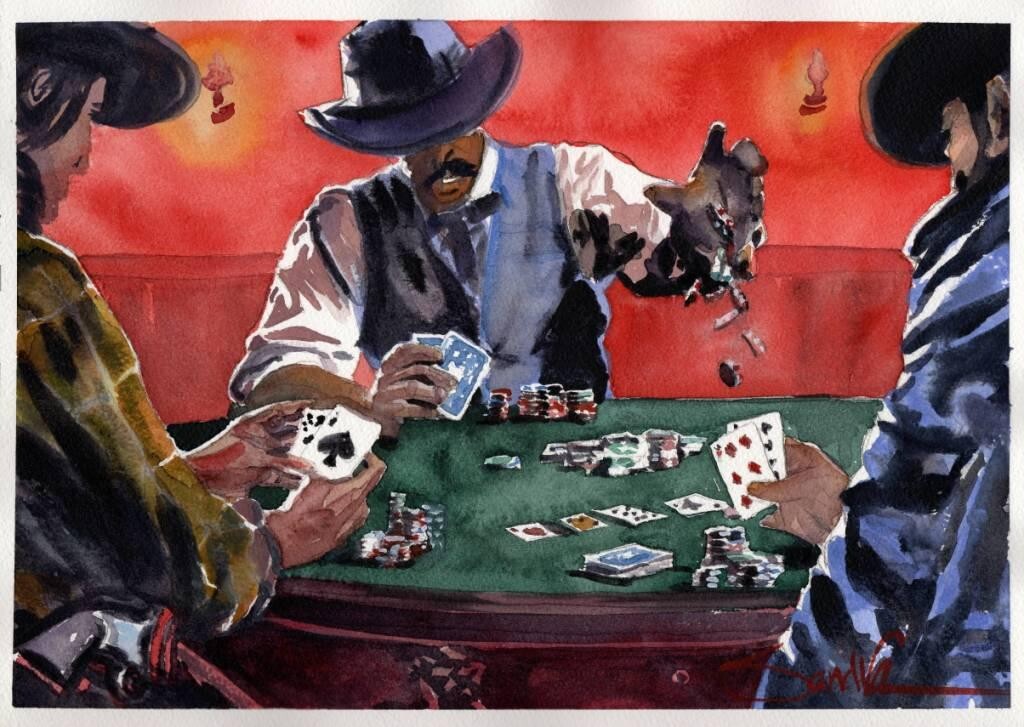 Raise [poker] : Sandra Watercolors™ California : ORIGINAL PAINTING