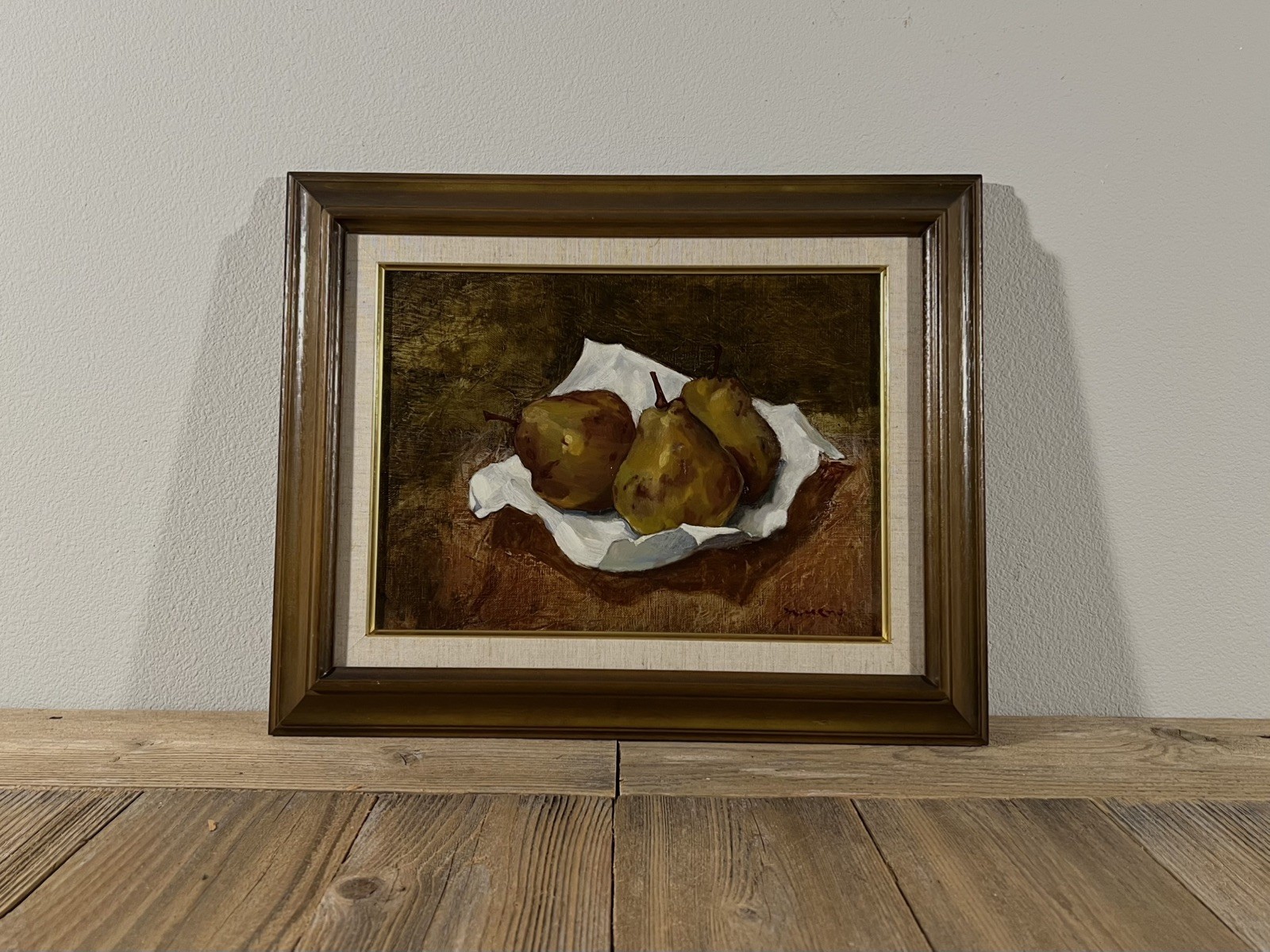 1980s Japanese Vintage Pears Still Life Oil Painting