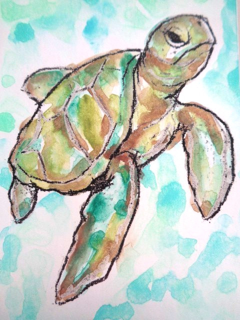 ACEO Sealife SEA TURTLE Painting Art