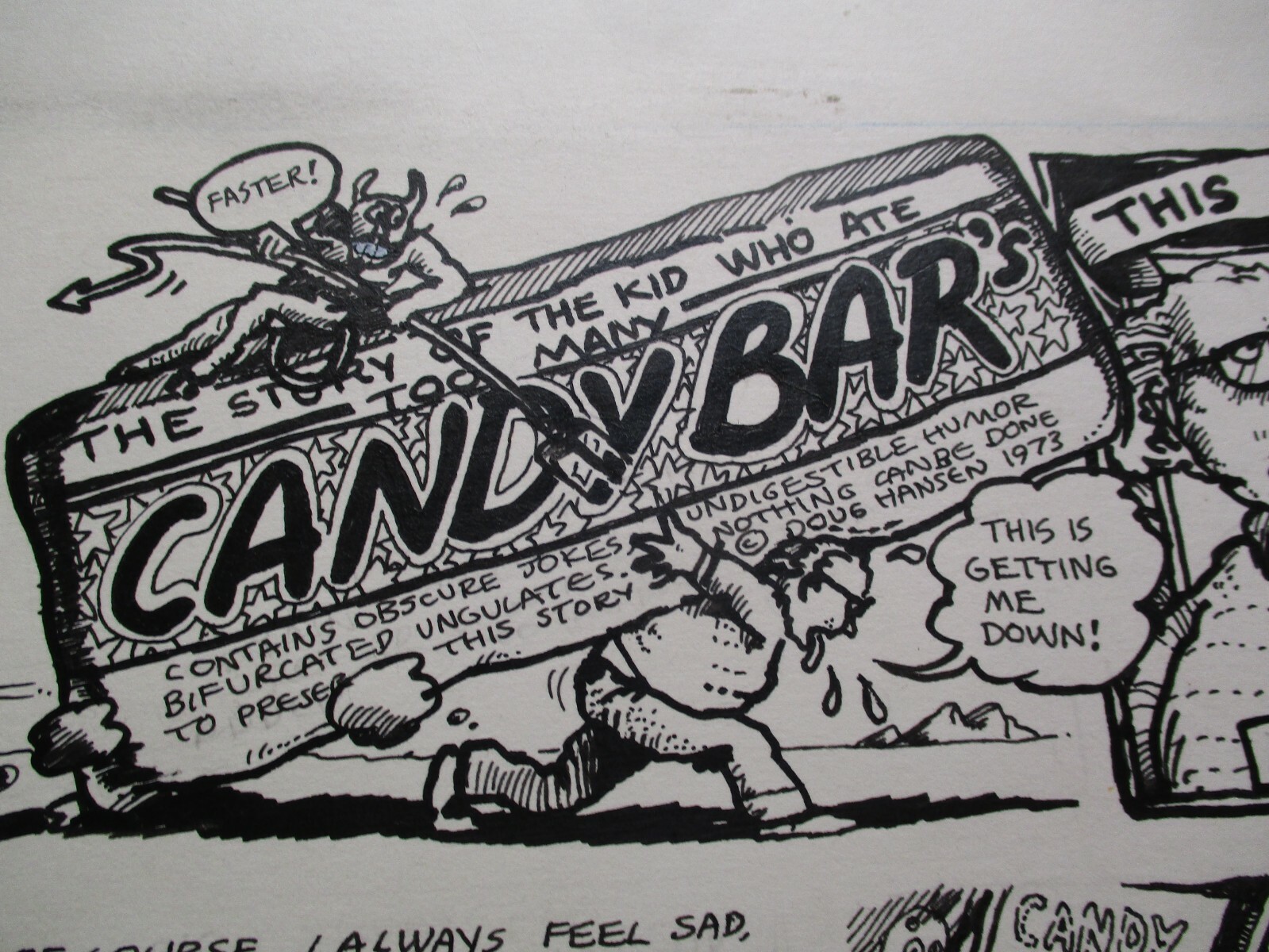 VINTAGE ORIGINAL PAINTING ILLUSTRATION 17″ CANDY BAR COMIC ART BY DOUG HANSEN