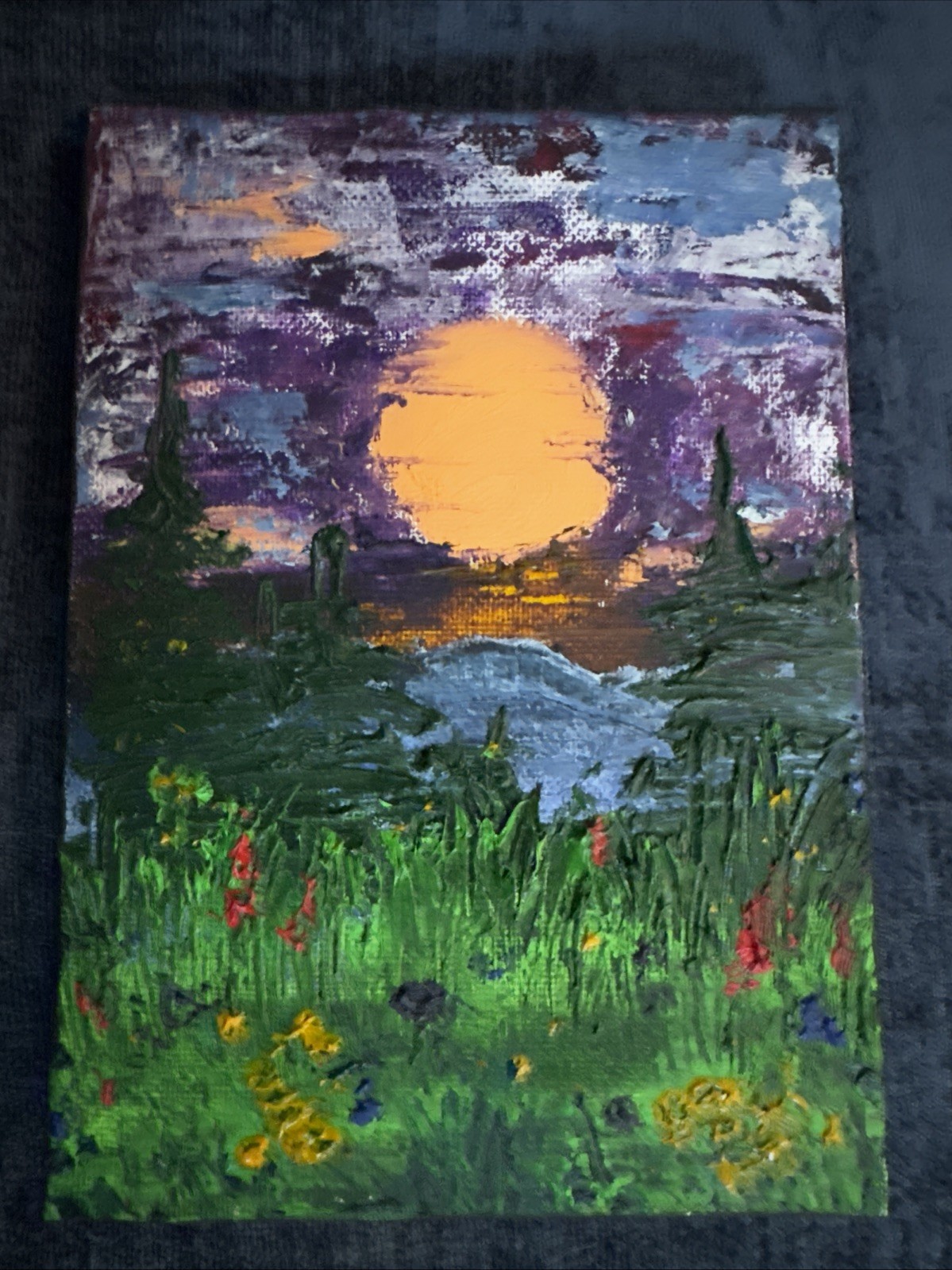 5 X 7 Oil Painted Canvas Lake Woods Mini SHORTIEZ INK Art Deco