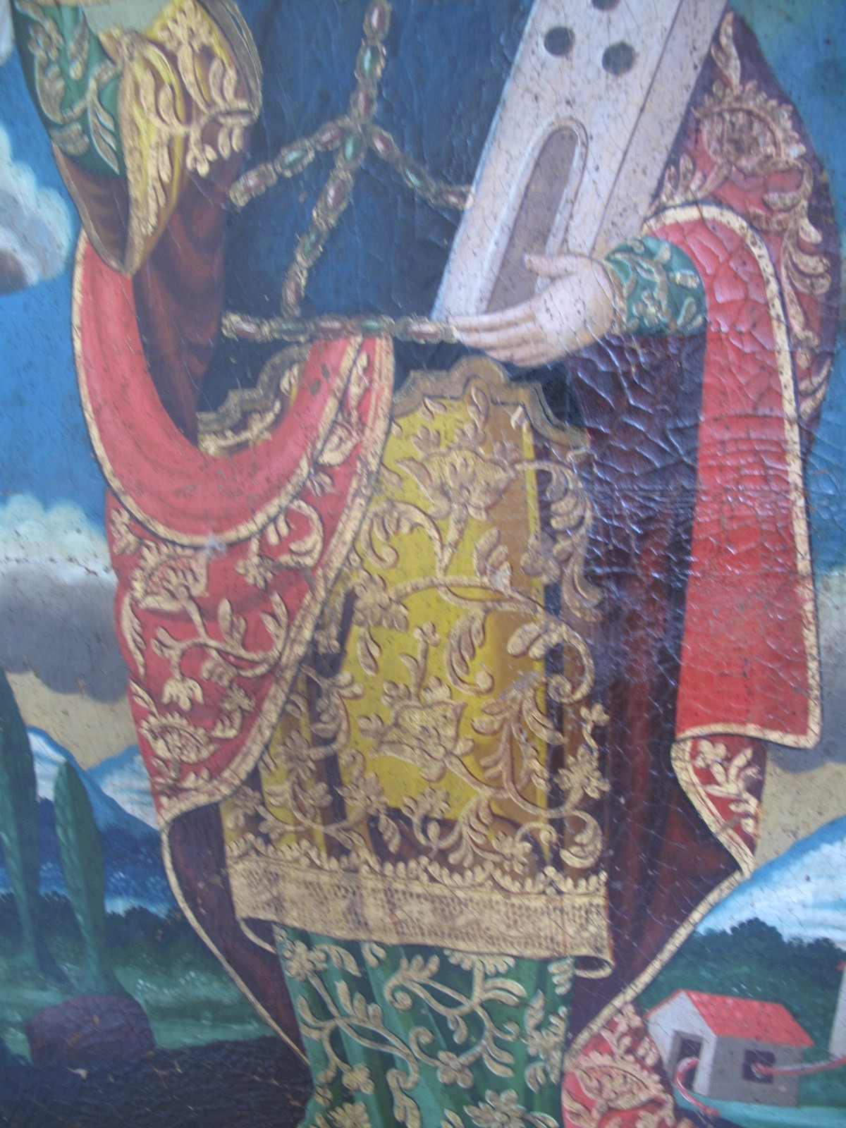 Antique 18th c. Spanish Colonial «Santa Barbara» Oil Painting 27 «X 38» Mexican