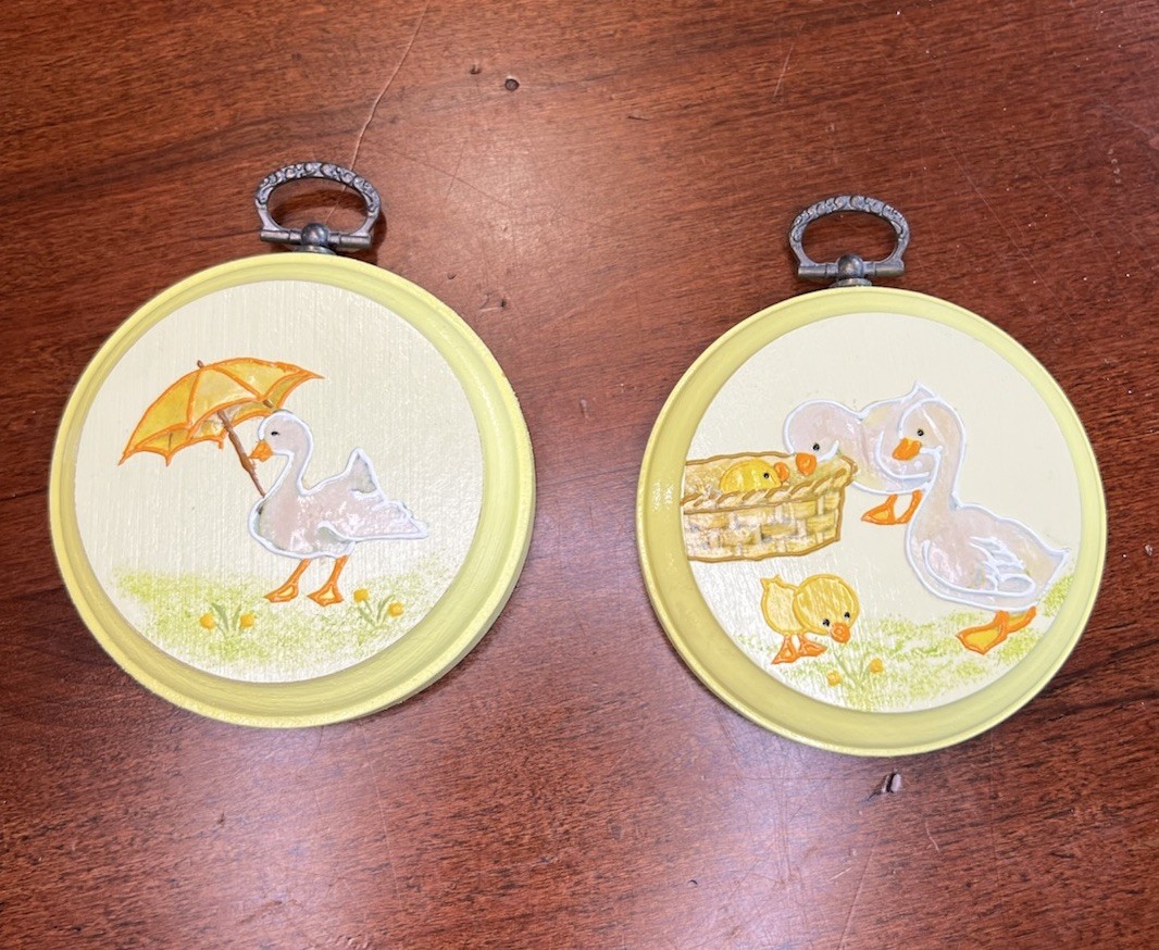 VTG Set 70’s Merri Mates Hand Painted Ducks Duckling Chicks Wall Plaques