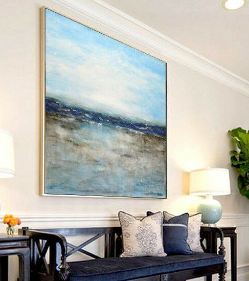48 x 48 BLUE ORIGINAL LARGE LANDSCAPE ABSTRACT ART CANVAS PAINTING ~ L. Beiboer