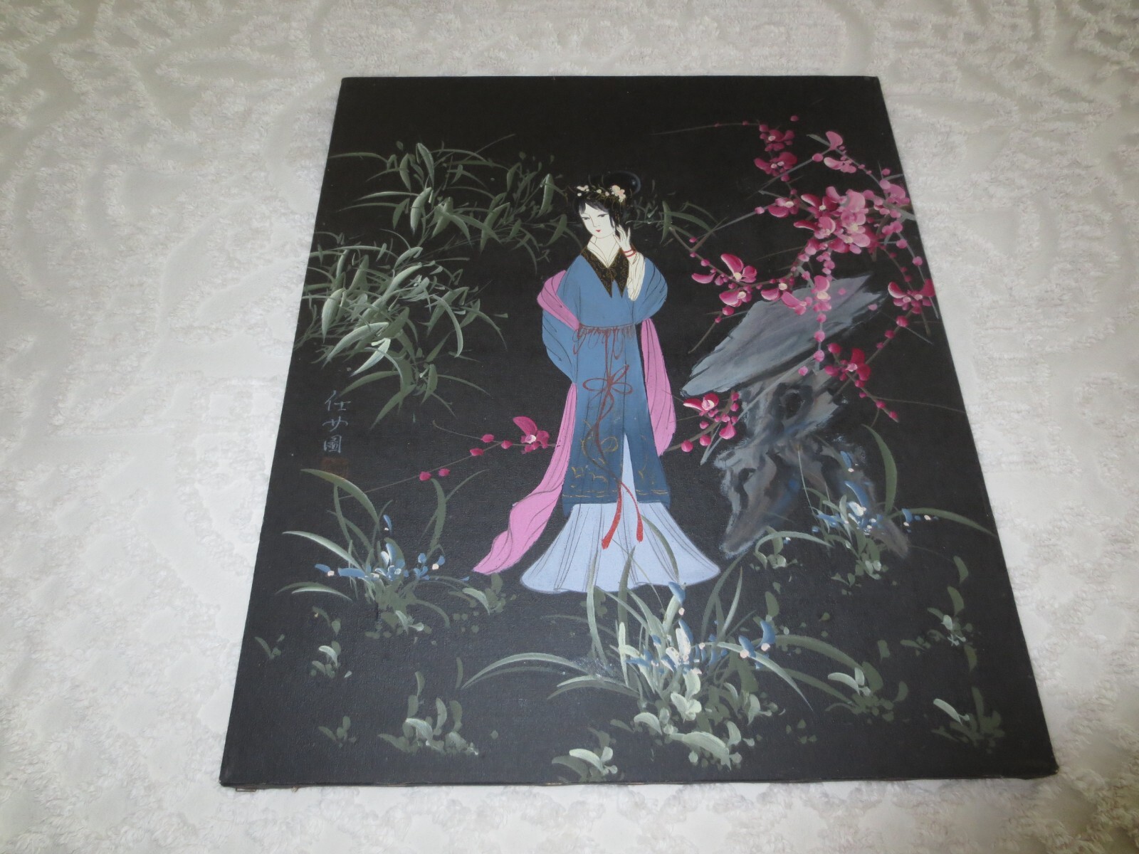 Signed ASIAN GEISHA GIRL Original PAINTING on Canvas – Approx. 20″ x 24″