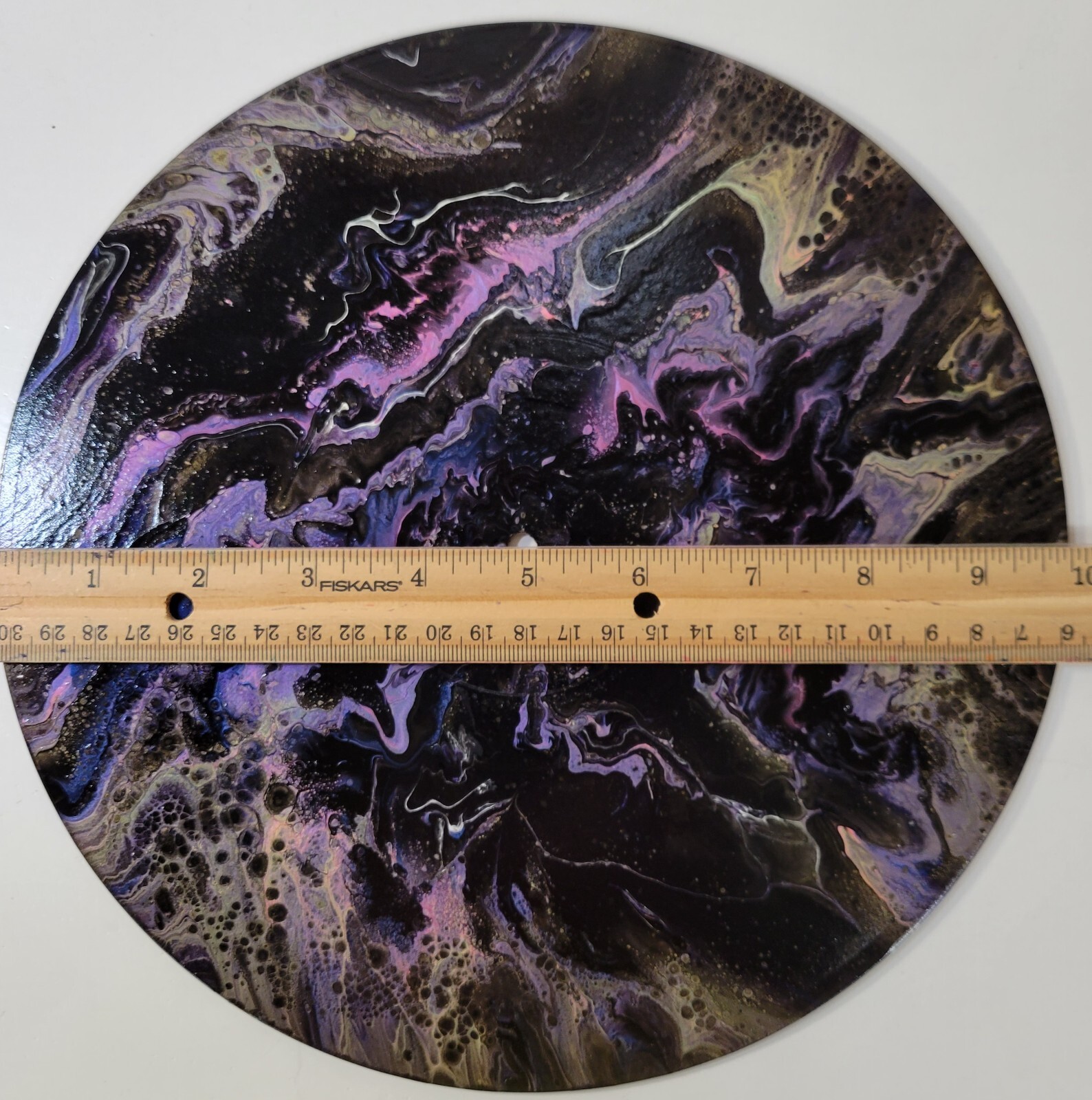 Painting Acrylic Art Abstract Original Unique Round Vinyl Record Signed 9 3/4″
