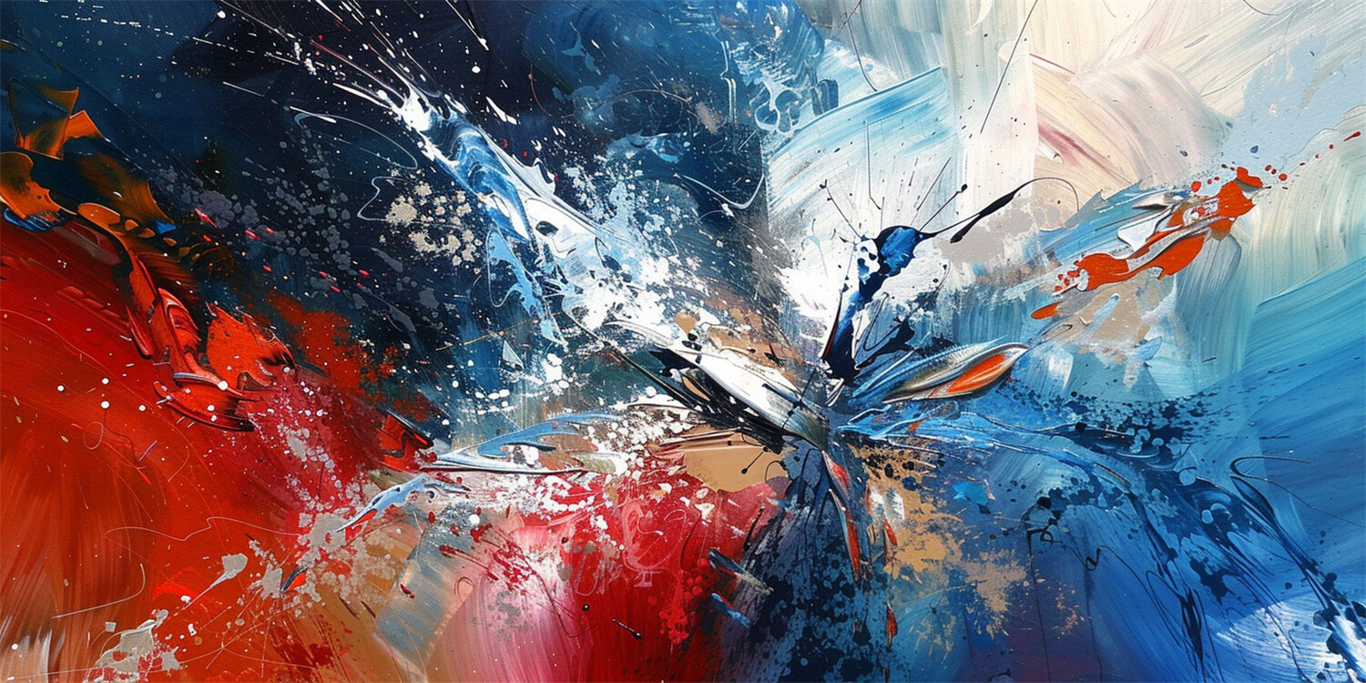 Blue and Red abstract modern hand painted art oil painting on canvas