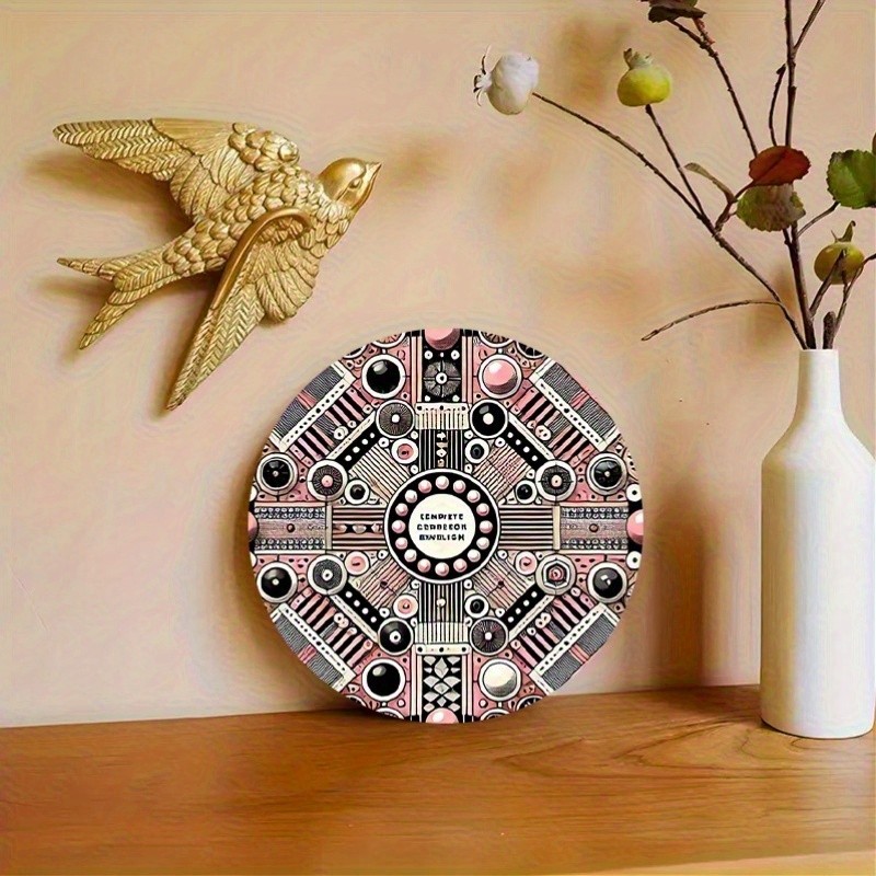 Modern Geometric Black Pink Gray Circular Aluminum Wall Art