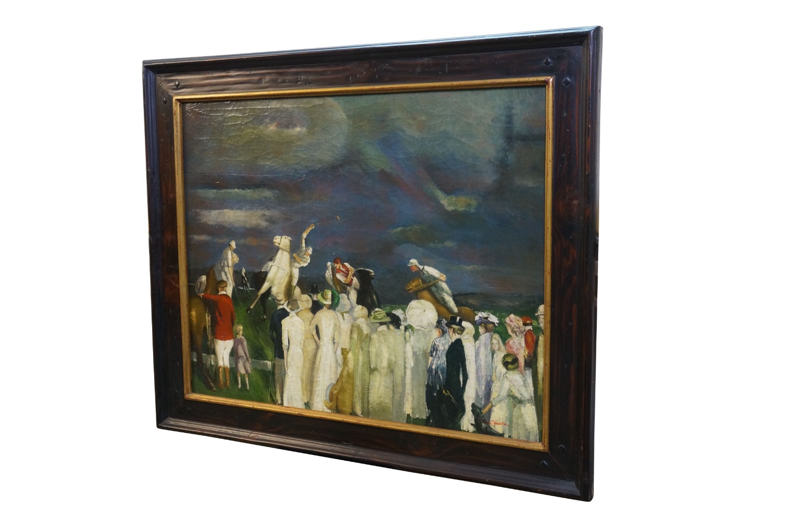 Trevor James Polo Crowds Equestrian Oil Painting After George Wesley Bellows 37″