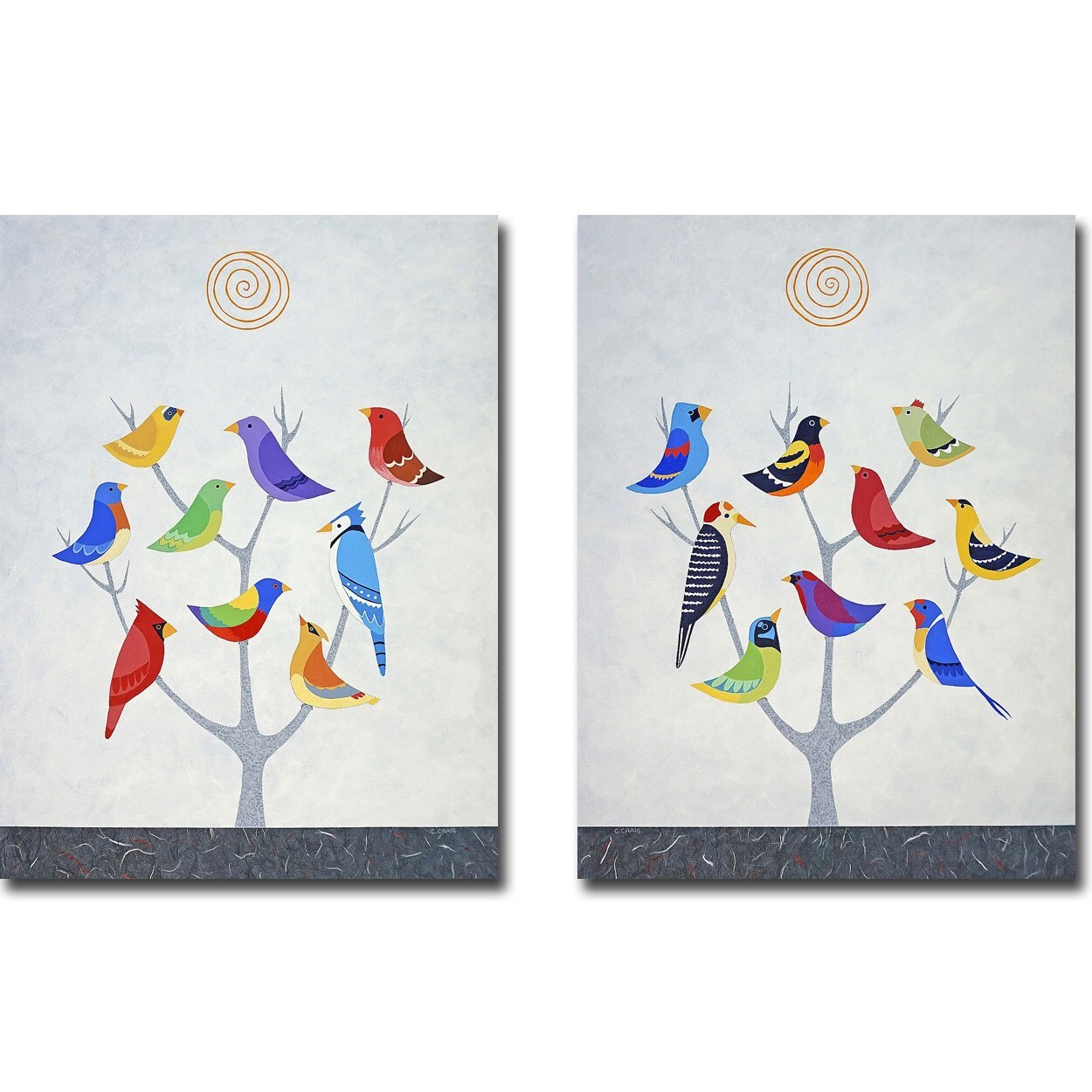 Bird Tree by Craig 2-pc Gallery-Wrap Canvas Giclee Art Set (16 in x 12 in Each)