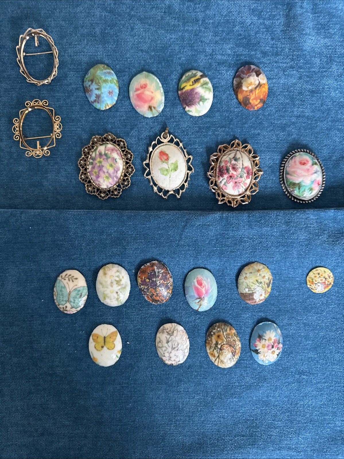 Hand Painted on Shell Flower Scene