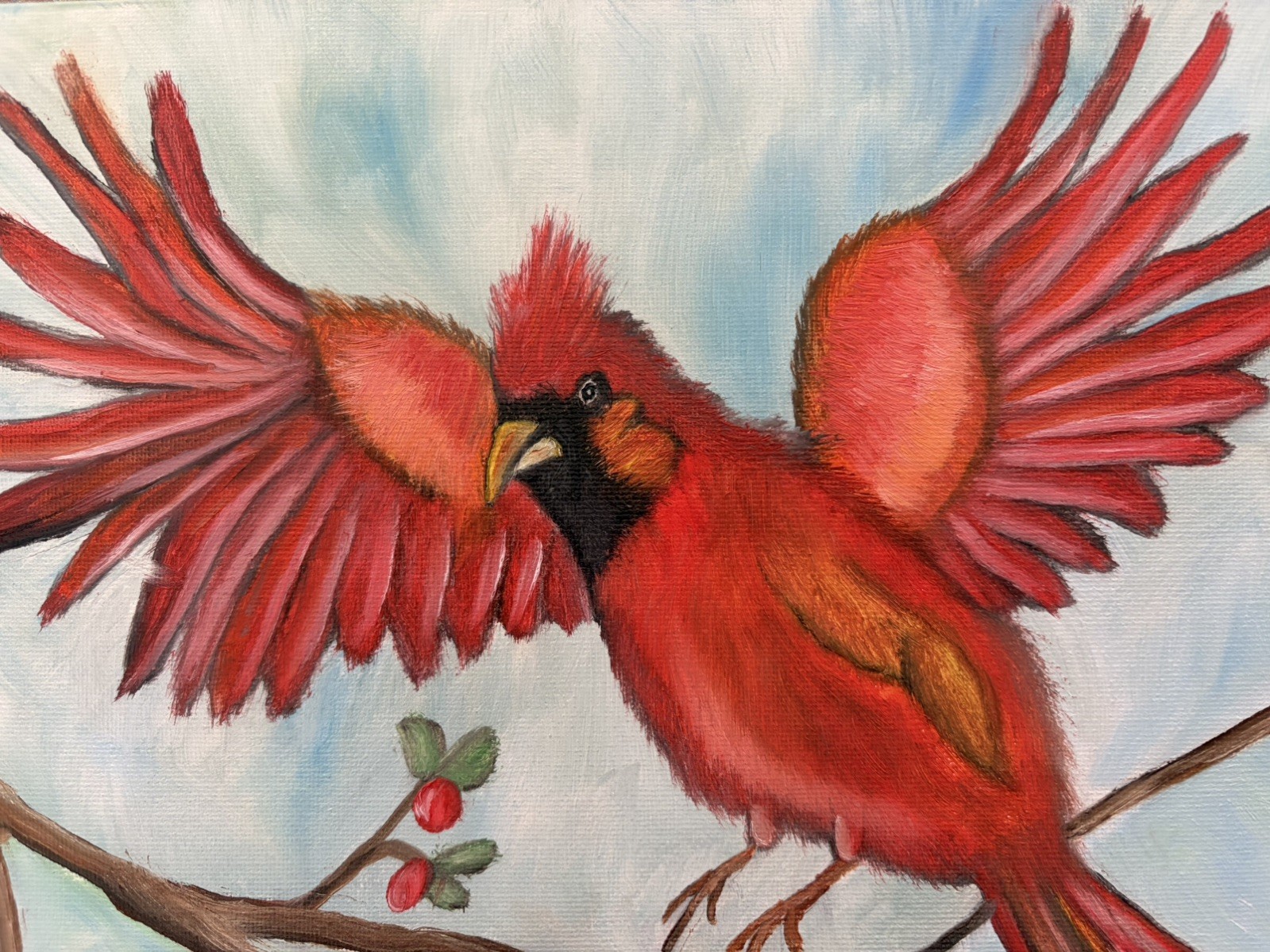 Original oil painting art on canvas 11 x 14 in portrait red bird cardinal