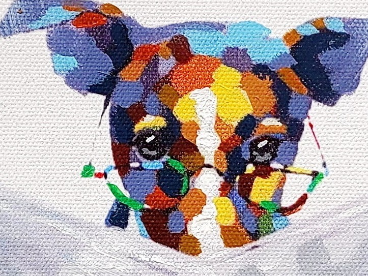 Dog with Newspaper , 8×10, Hand painted on Giclee Canvas, Canvas-only
