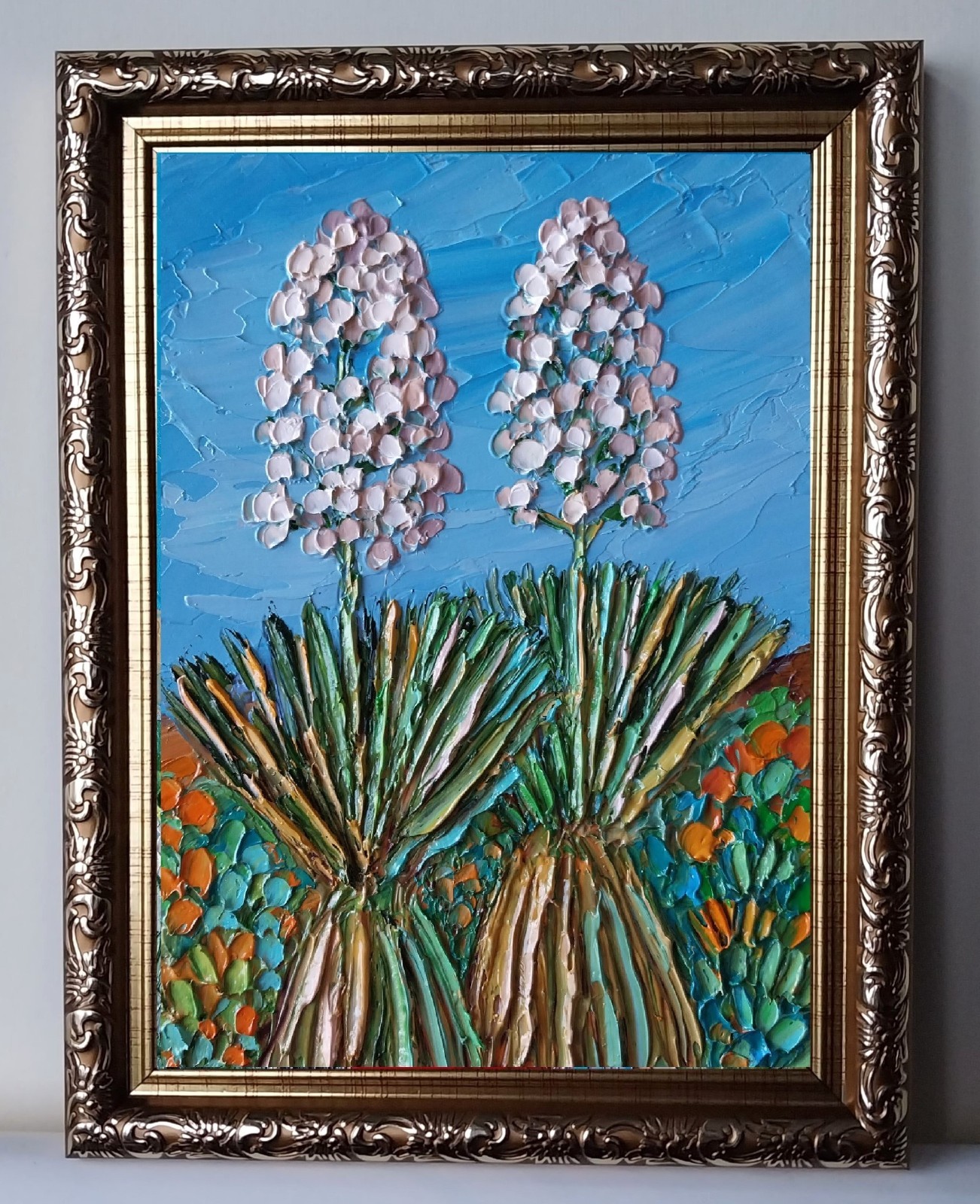 Framed Yuccas New Mexico Desert Southwest Landscape 6×8” Oil Painting Original