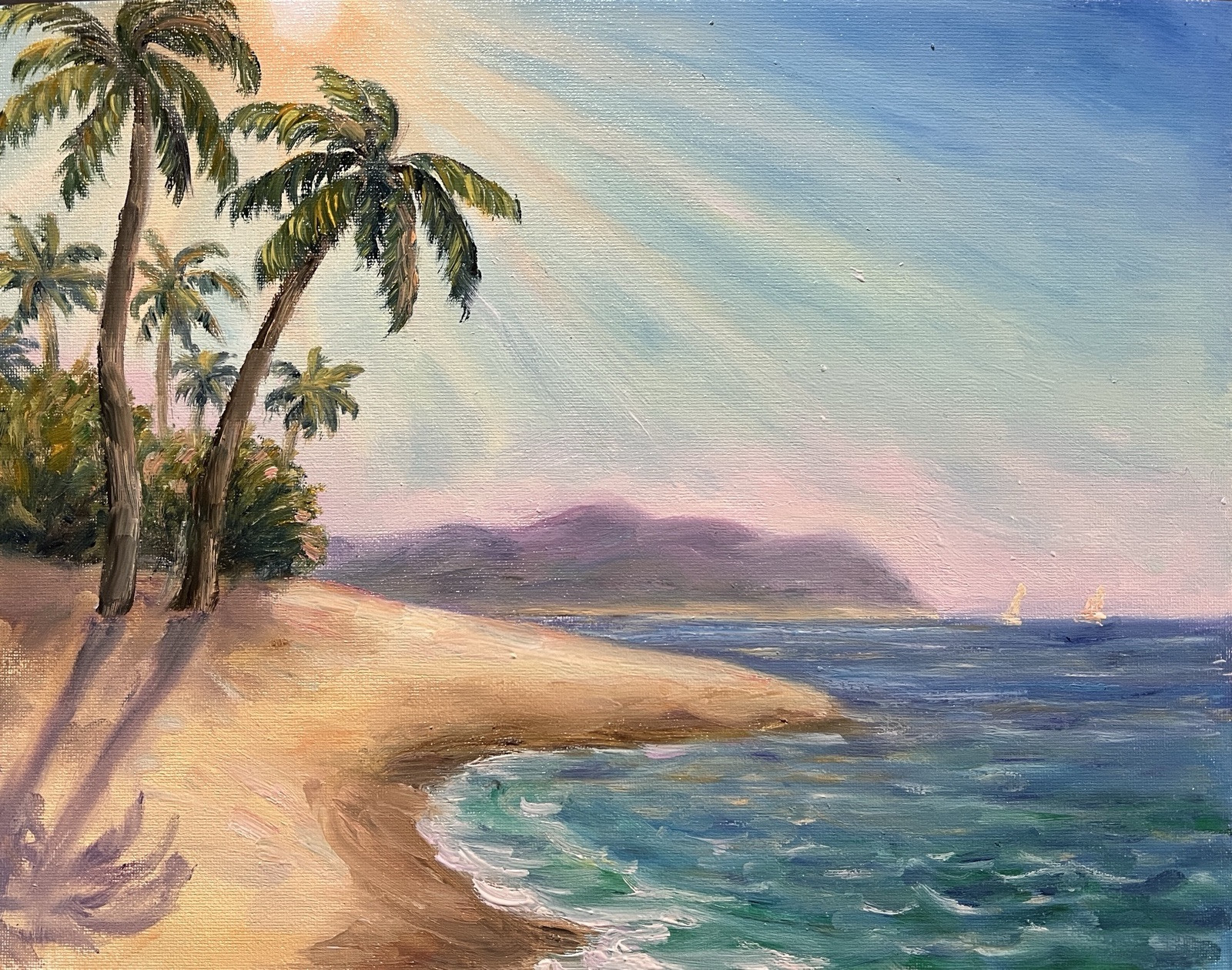 Original Oil Painting Tropical Beach Seaside Landscape 11×14 Coastal Wall Art
