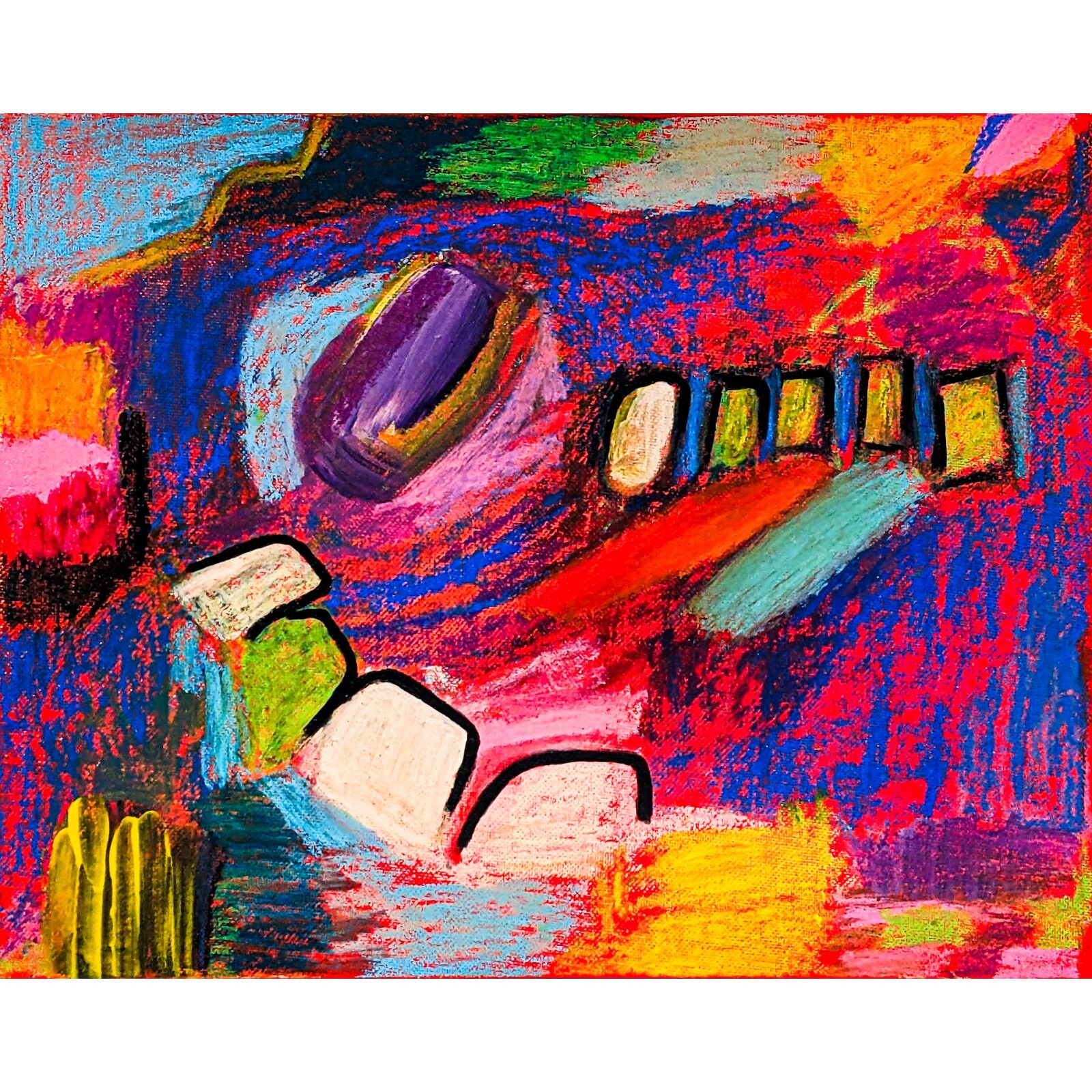 Oil pastel framed matted canvas board abstract modern gallery wall contemporary