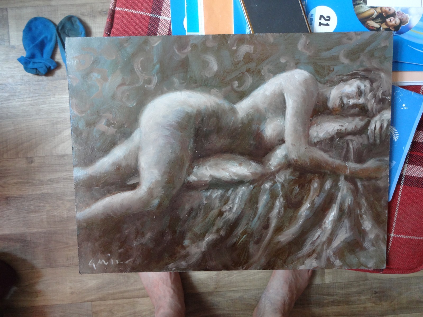 GERRY MILLER -. Unique. Artwork.»Nude». Oil paint on board.30x40cm-