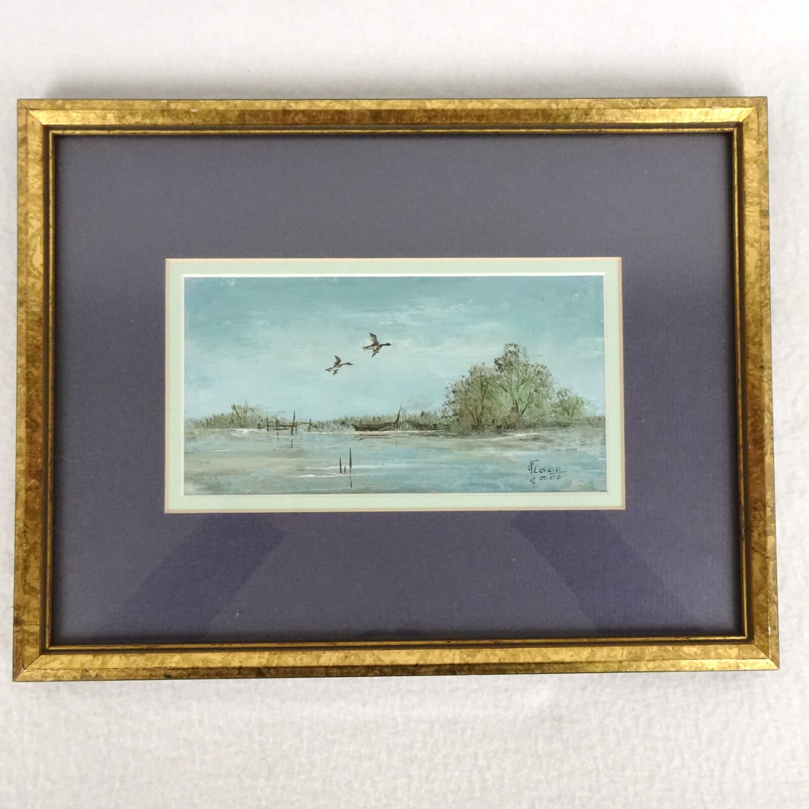 Vintage Painting NJ Seascape Landscape Ducks in Flight Signed Framed Original